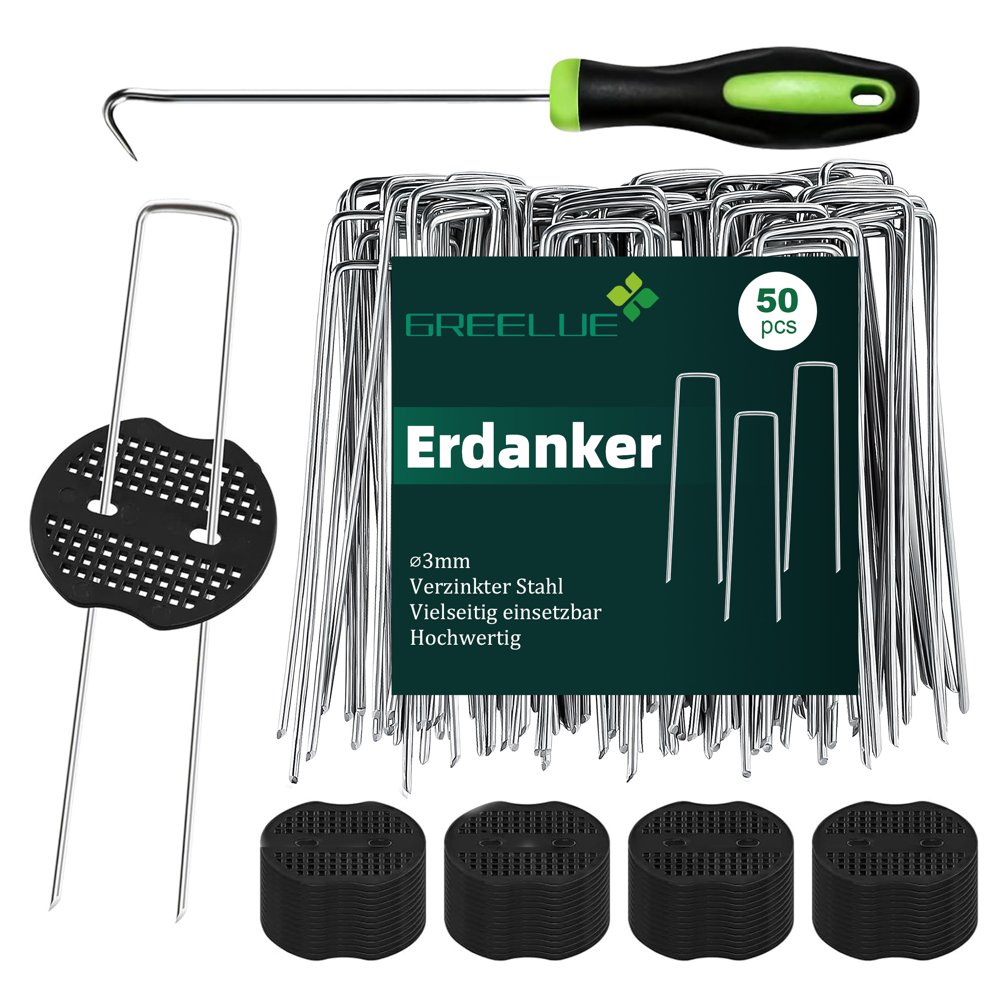 TEMU Erdhaken 50 Stück + 50 Stück Unterlegscheiben (150 x 25mm, Ø3mm) Anti Rost Verzinkte Bodenanker, Erdnägel aus Stahl im Set zur Befestigung von