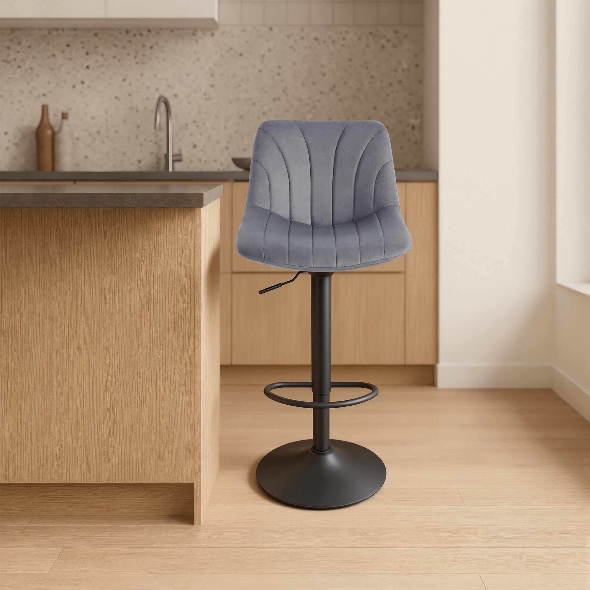 Bar Stool 2pcs Set, Kitchen Stool, 88-108 Cm Height Adjustable, Bar Stool, Swivel, With Footrest, Velvet Upholstery