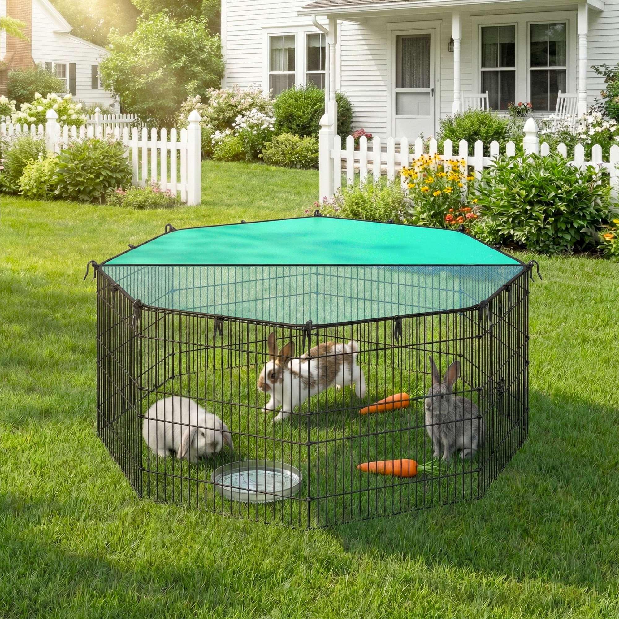 Image of Small With Cover, 138 X 138 X 60 / 175 X 175 X 80 Cm, 8 Grid Plates, Outdoor Enclosure, Breathable, Sun Protection, Black