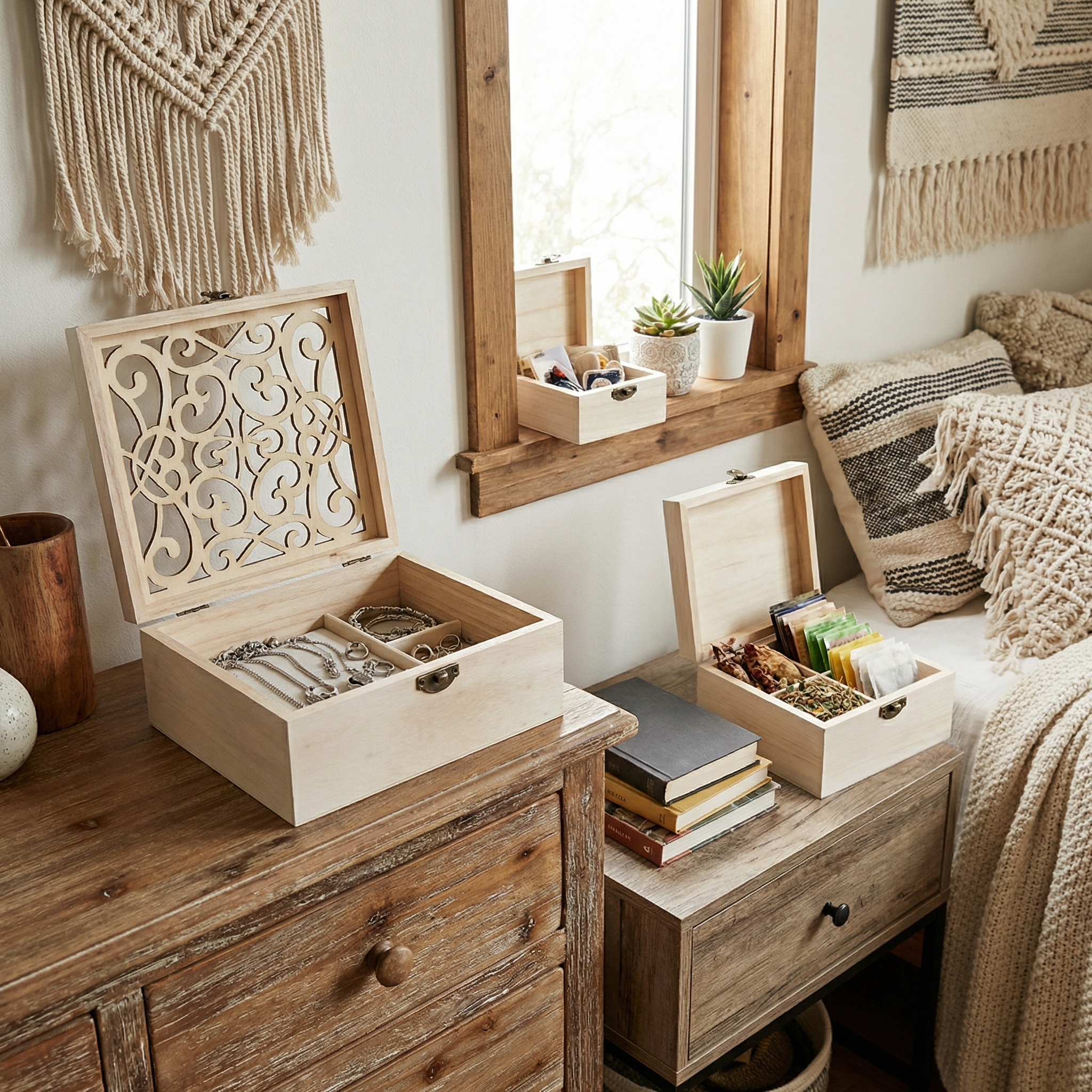 TEMU Juego de 3 Cajas de Madera de Álamo con Diseño Decorativo