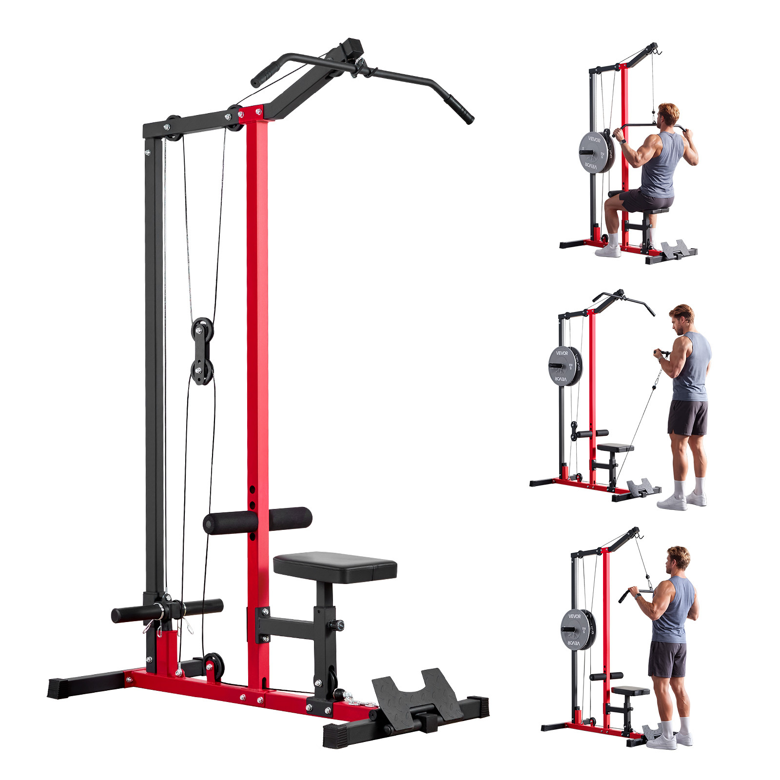TEMU VEVOR Macchina per Trazioni alla , 2 in 1 Macchina a Funicella per Rematore, Palestra Domestica con Sedile Regolabile a 3 Livelli, Rullo in