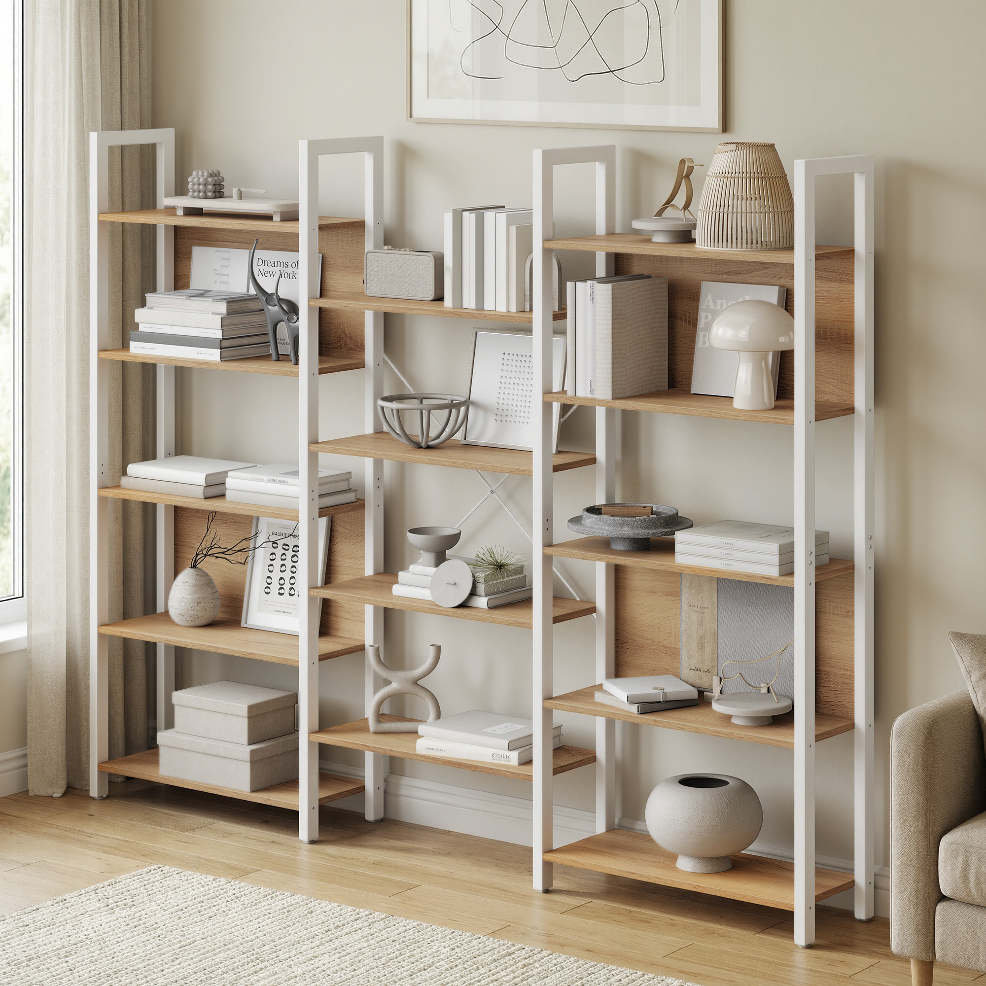 Storage Shelf With 14 Compartments, Bookshelf, , White
