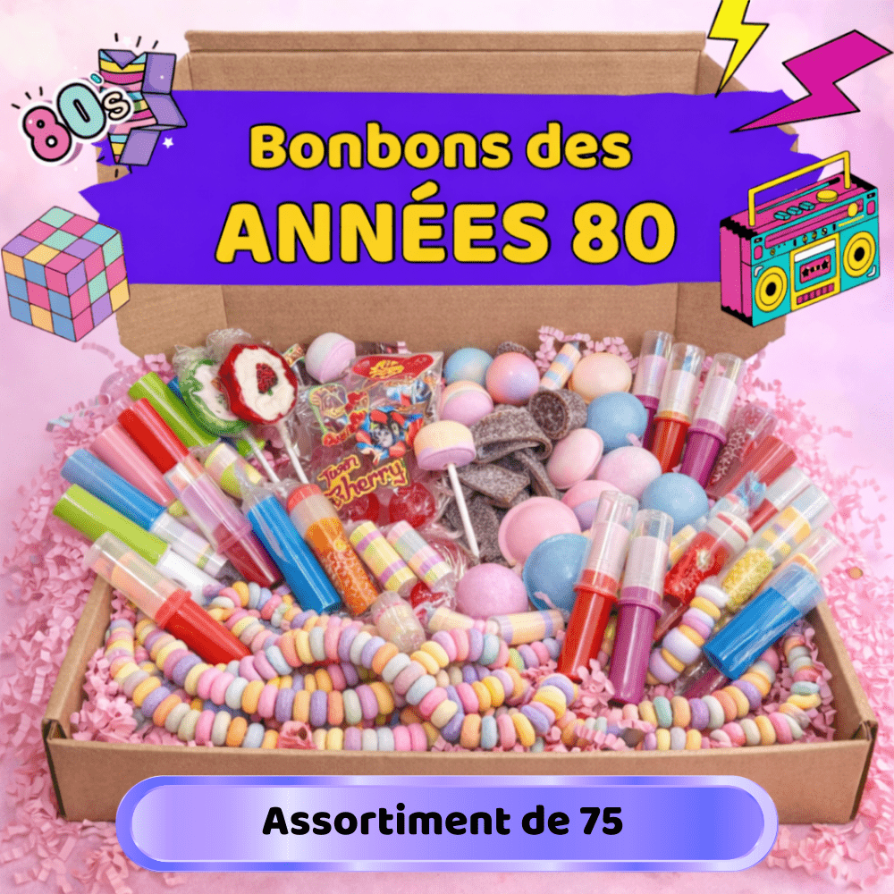 TEMU 75 CONFISERIES - Assortiment de 75 Bonbons Années 80 – Les Bonbons de Notre Enfance (Boîte Rétro Cadeau)