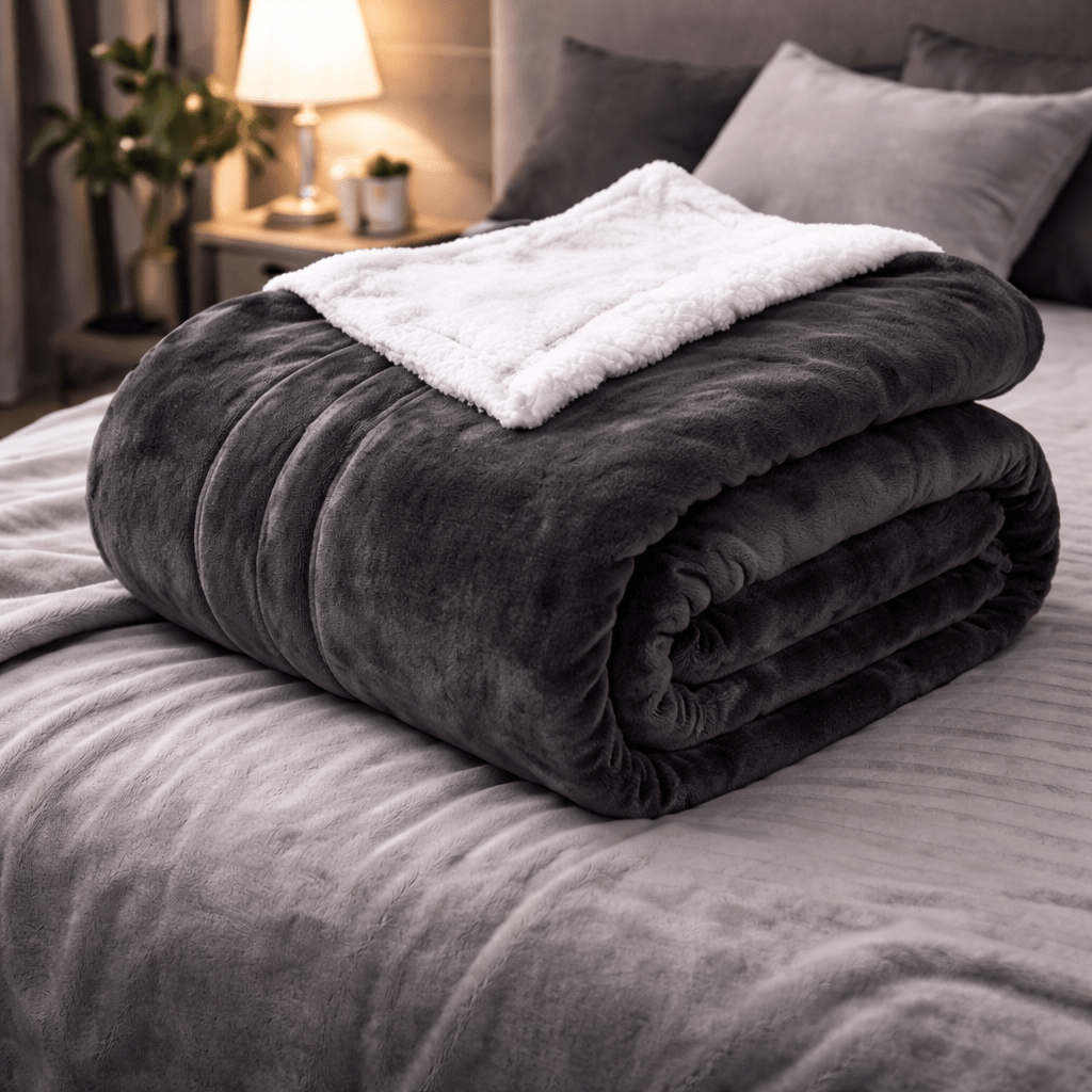 E-shop Kuscheldecke mit Sherpa-Futter – Flauschige Fleecedecke, warm und weich, ideal als Sofaüberwurf oder Wohndecke