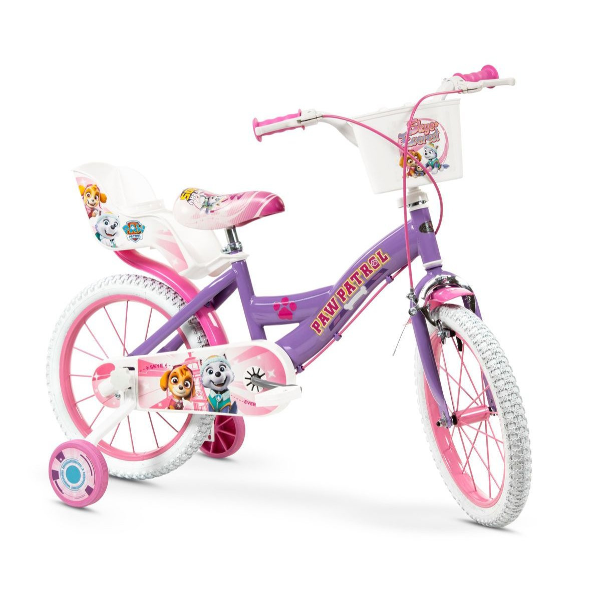 Image of 16-inch Children's Girl's Bike, Girl's Bike, Children's Bike, Girl's Bike With Rim Brake, , Mudguards, Training Wheels, Doll Seat And Basket Bike Lila