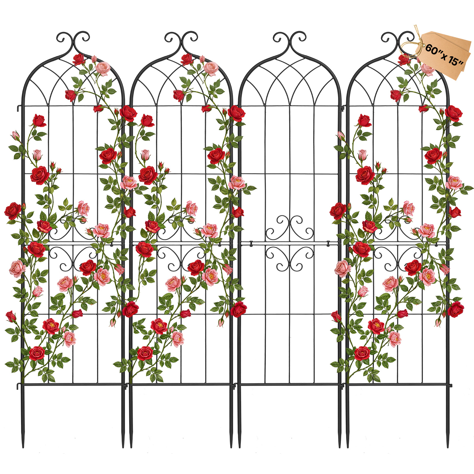Vevor Garden Trellis, 152 X 40.5 Cm Rose Trellis, 4 Packs Garden Flower Rose Trellises With Powder-coated Finish & Convenient Locking Design, Plant Support Trellises For Flowers, Vegetables, Roses