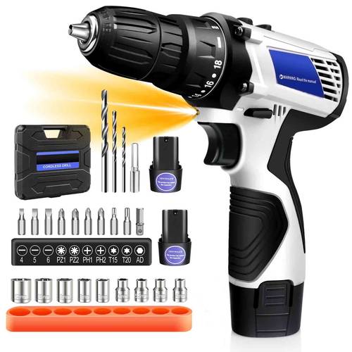 cordless drill drill kit electric screwdriver set with 2 speed 18 1 torque 3 8 handheld drills with li led work light 26pcs drill bits