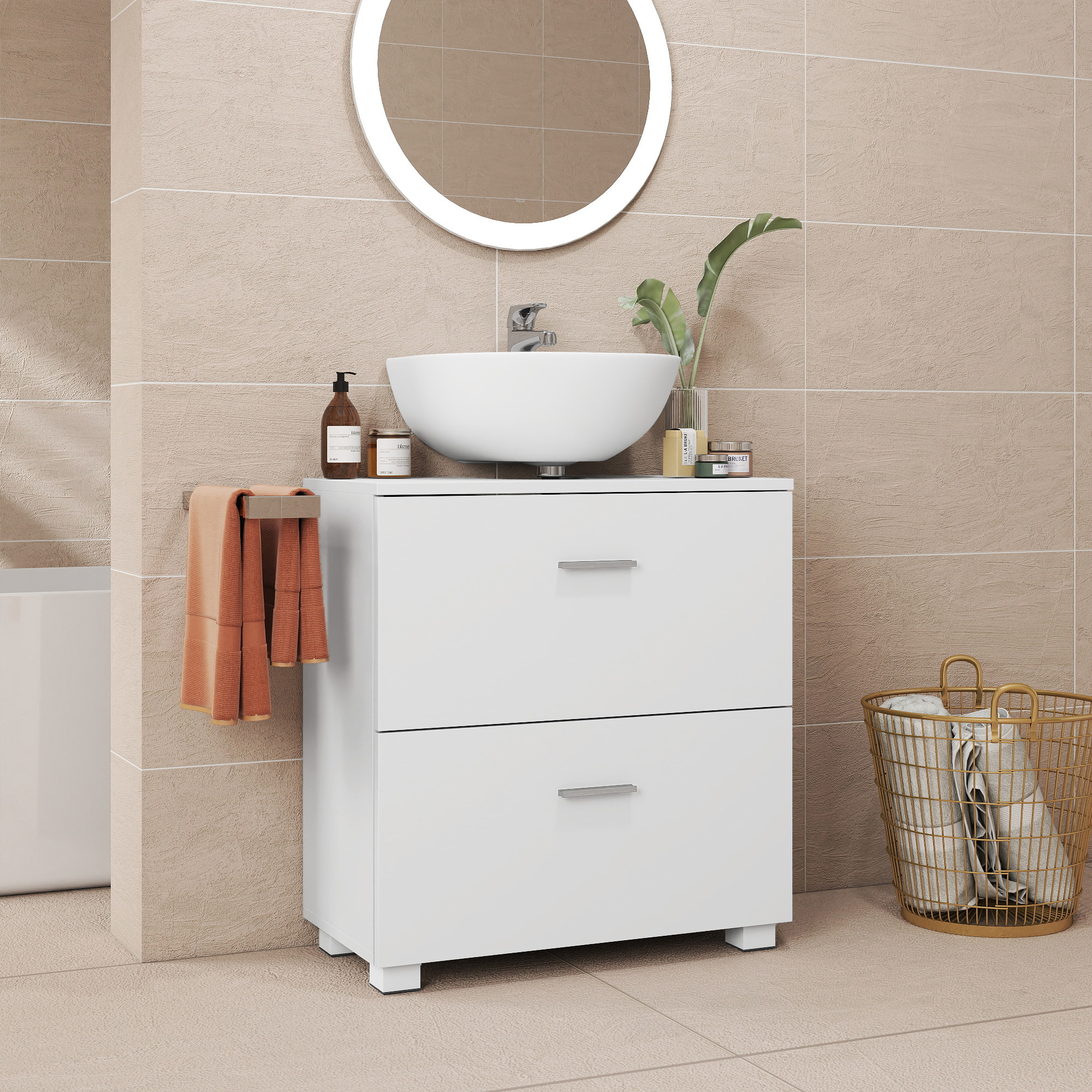 Under-sink Cabinet With Drawers, Bathroom Cabinet With High Legs, Storage Cabinet, 60 X 30 .8 Cm