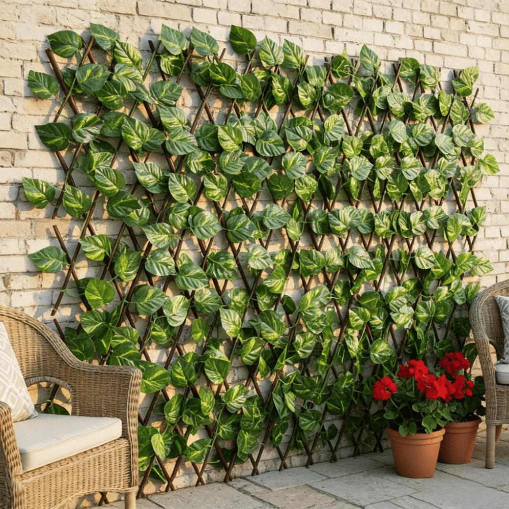TEMU HOME Celosía Extensible con Hojas Artificiales de Madera - Medidas cerrado: 16,5 × 120 cm - Medidas máximas abierto: 300 × 60 cm - Panel