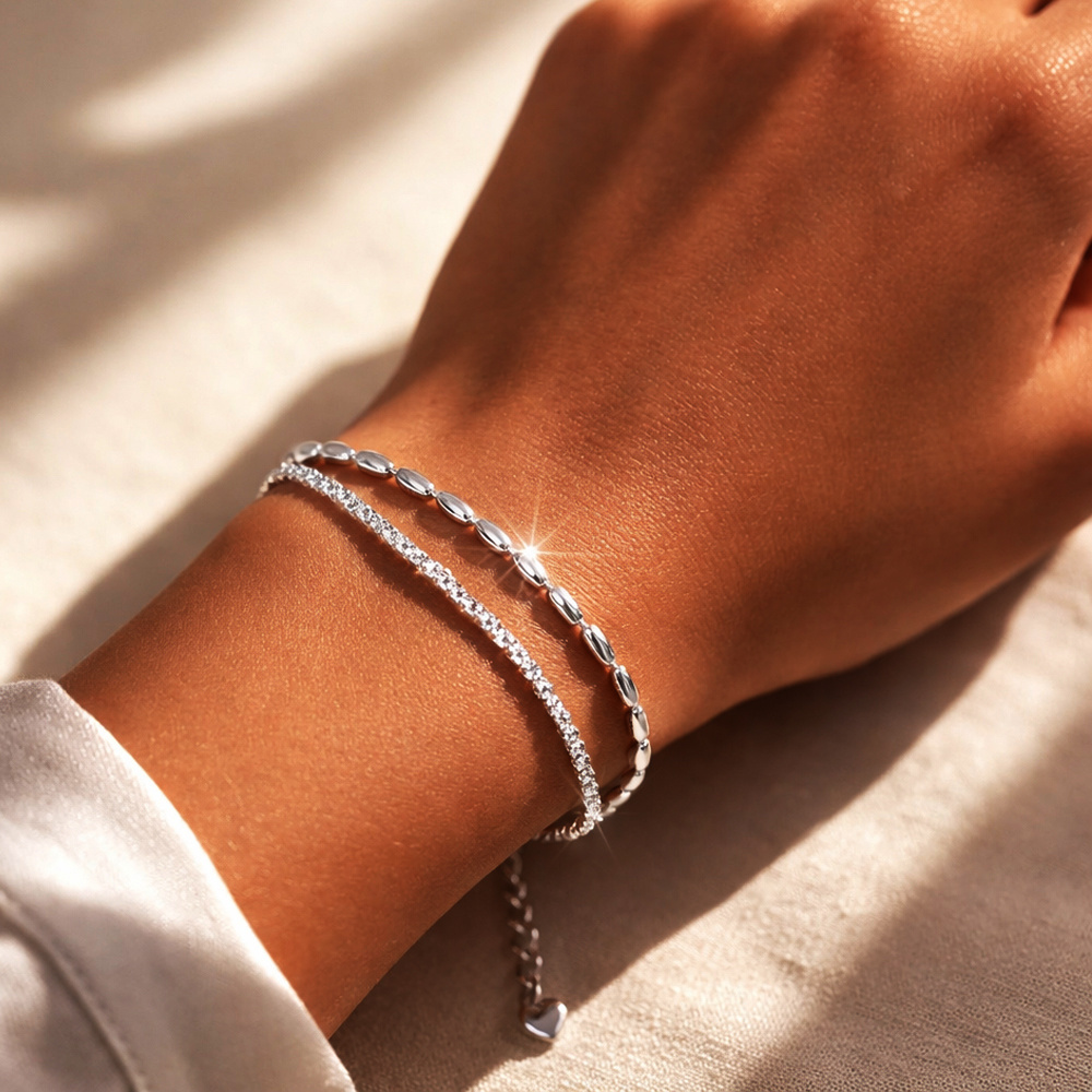 TEMU Pulsera de plata 925 para mujer - con collar de circonita y perlas, ajustable, elegante y , idea de regalo para ella