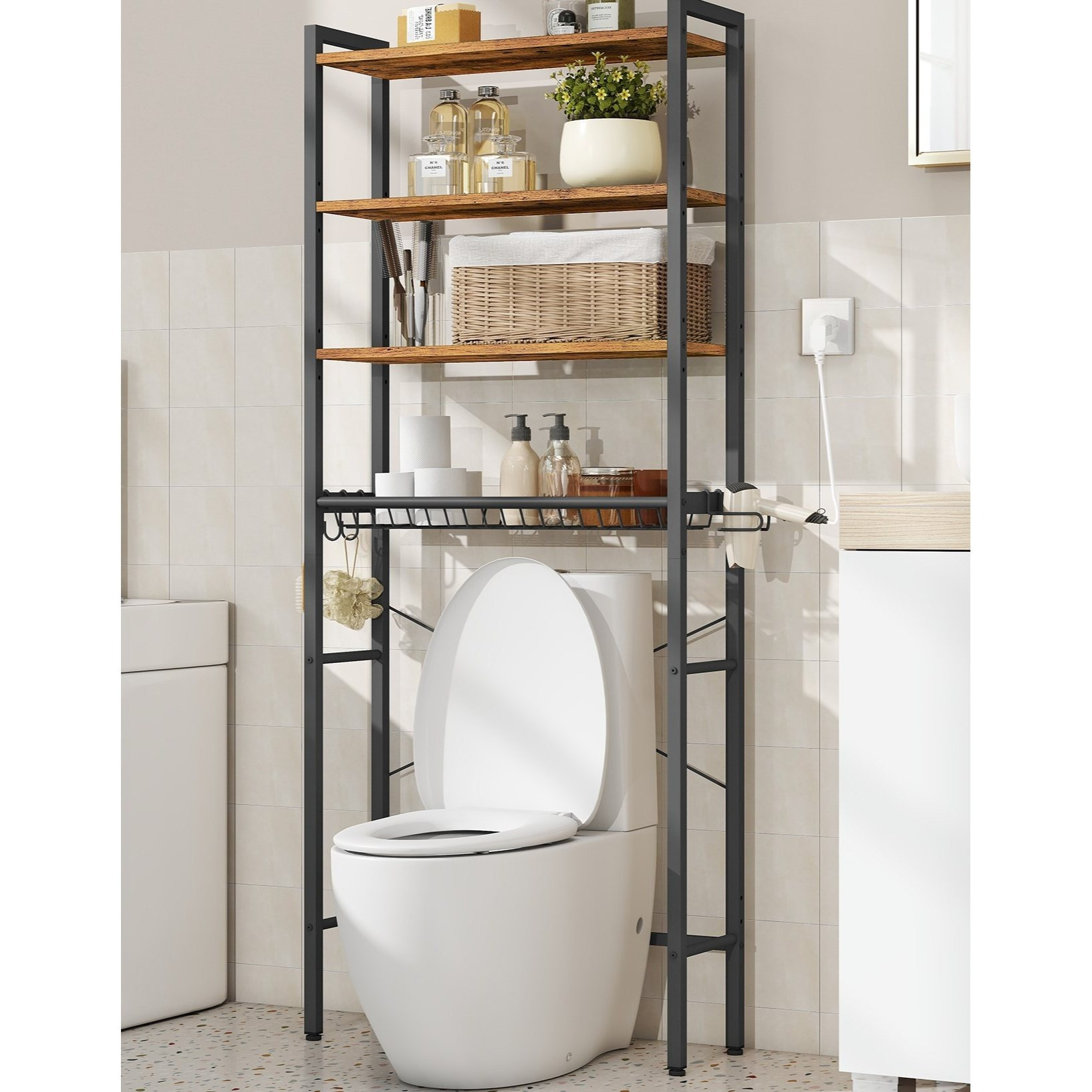 Bathroom Shelf Colors, Easy Assembly, 3-tier Shelf, Industrial Style, Space-, Suitable For Laundry Rooms