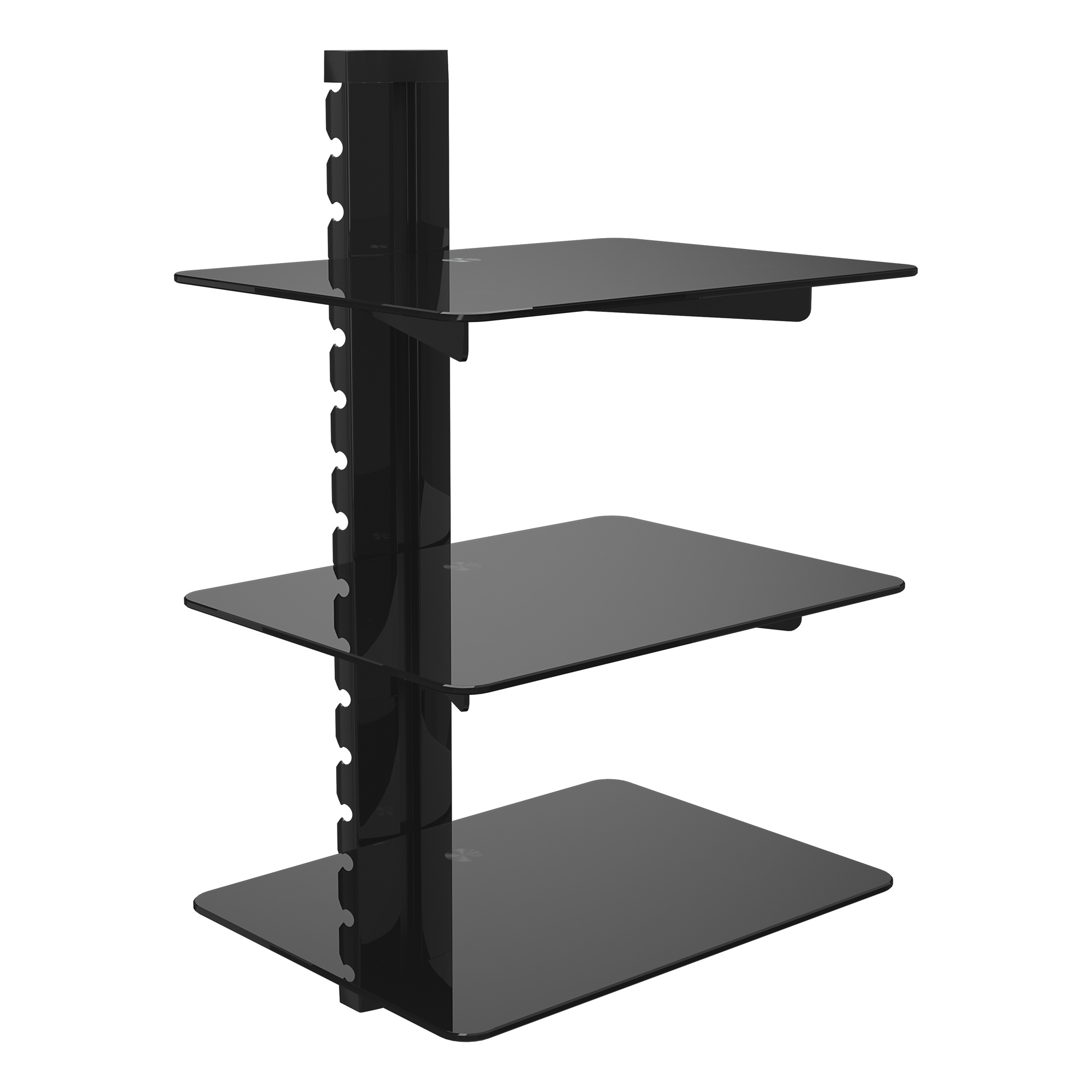 Wall Mounted 3 Tier Tempered Glass AV Shelf with Cable Management