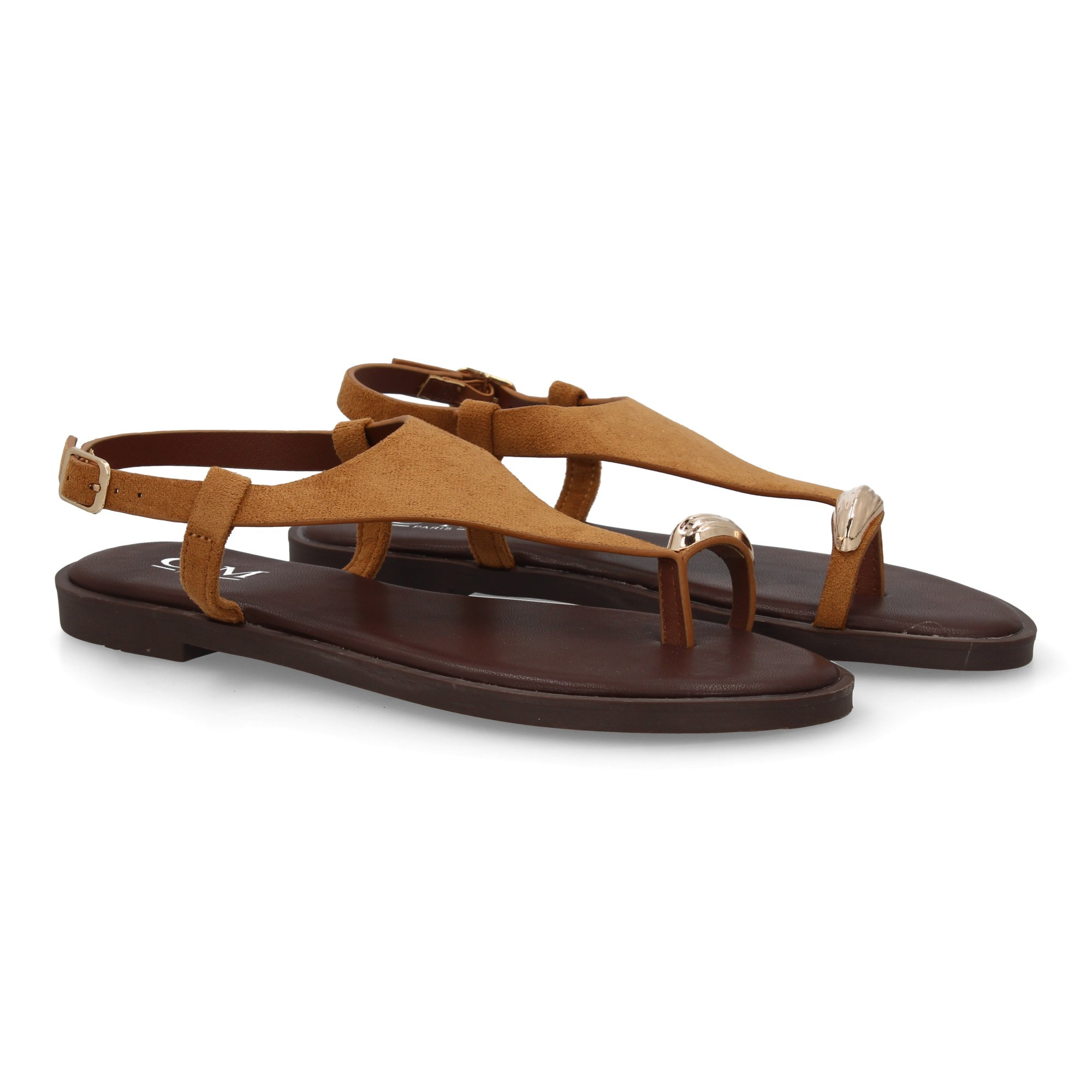 Image of Women's Flat Sandal With Elegant And , Wide Strap Covering The . Metallic Accent. Very Comfortable. Ankle Closure With . Perfect For Summer