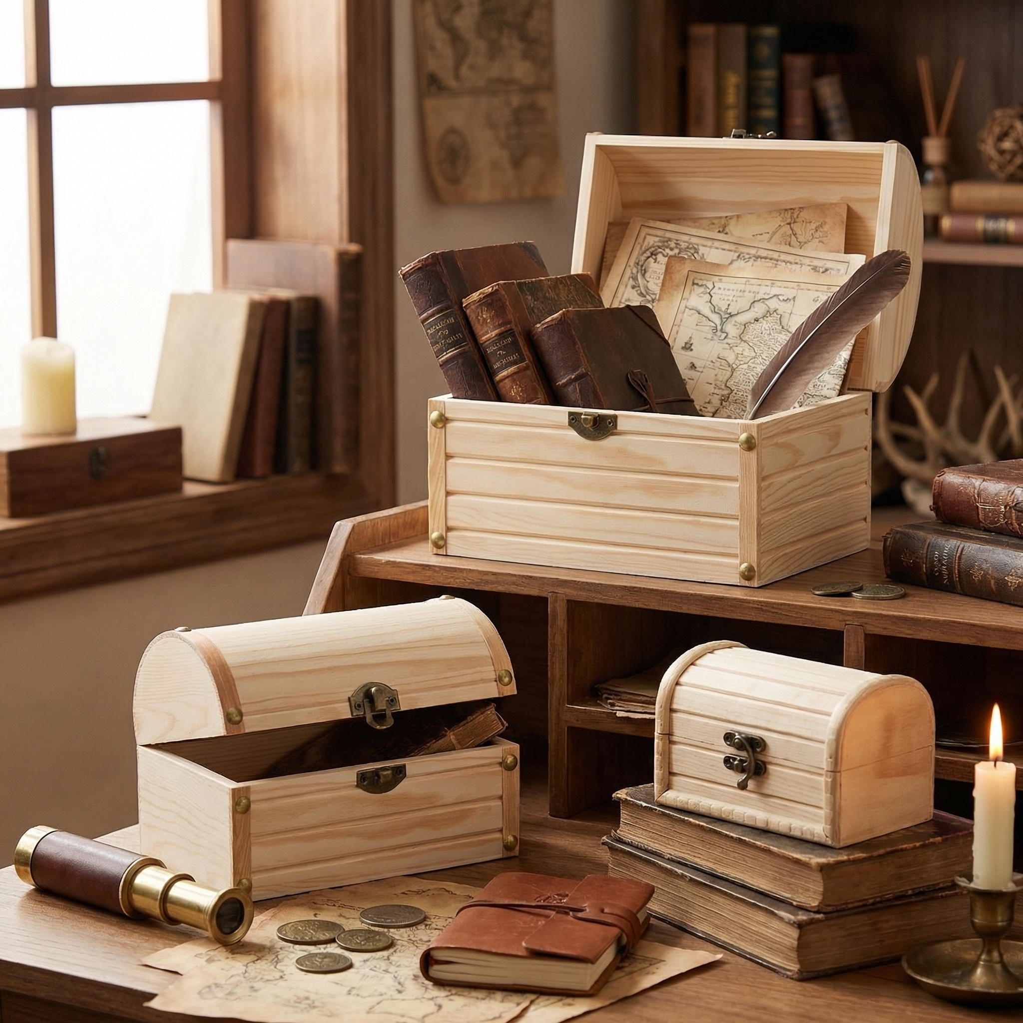 TEMU Set de 3 Cajas de Madera de Pino Apilables para Almacenamiento y Decoración