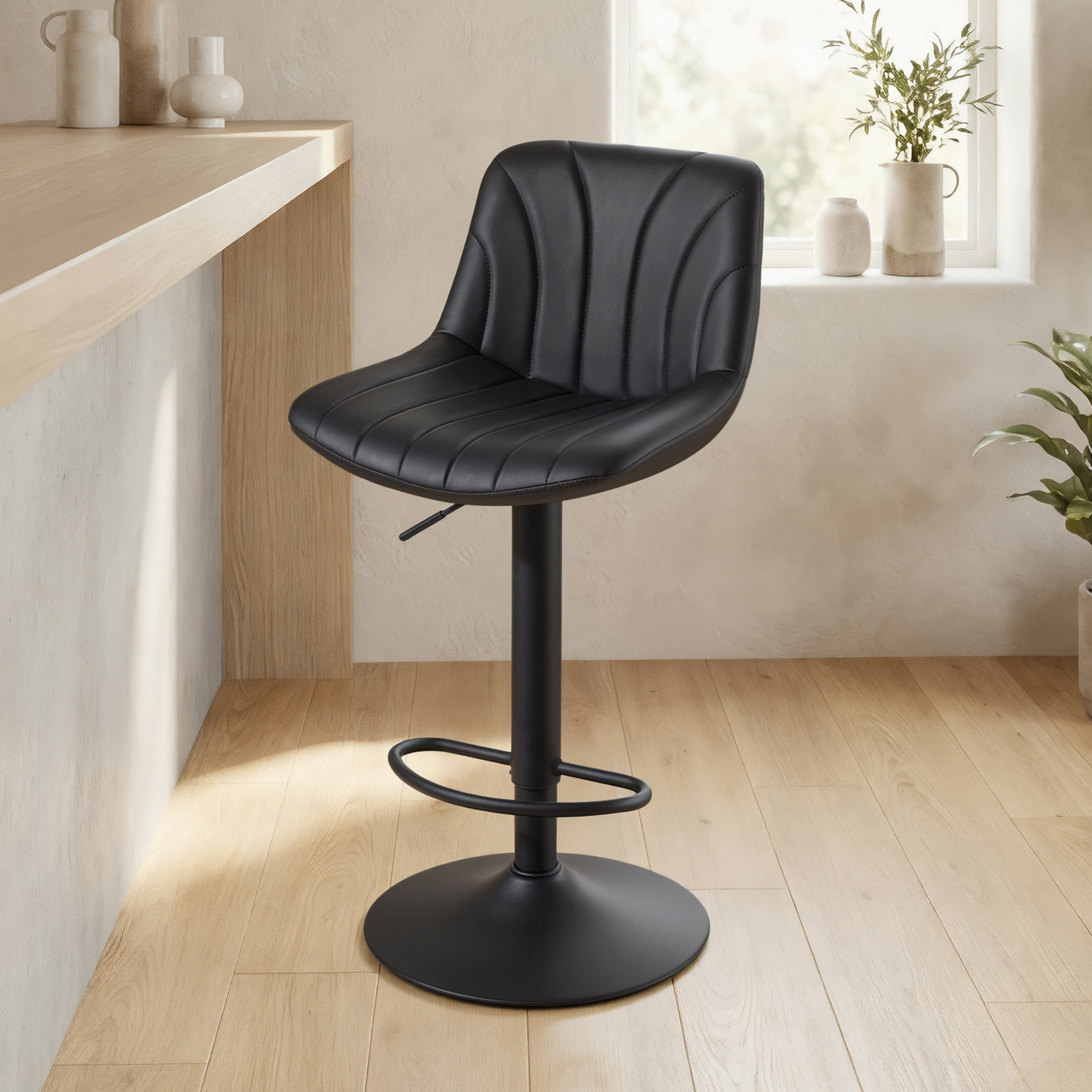 Bar Stool Set Of 2, Kitchen Stools, 88-108 Cm Height Adjustable, Swivel Bar Stools With Footrest