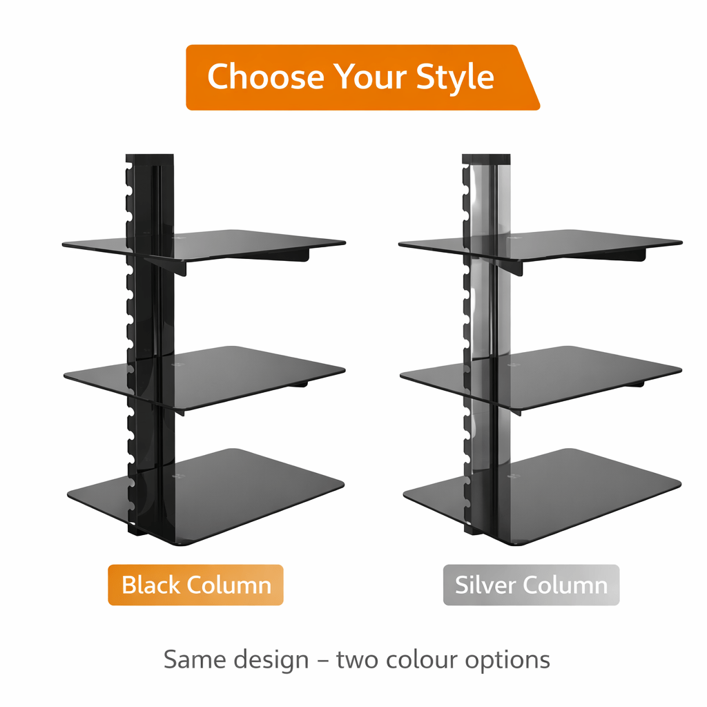Wall Mounted 3 Tier Tempered Glass AV Shelf with Cable Management