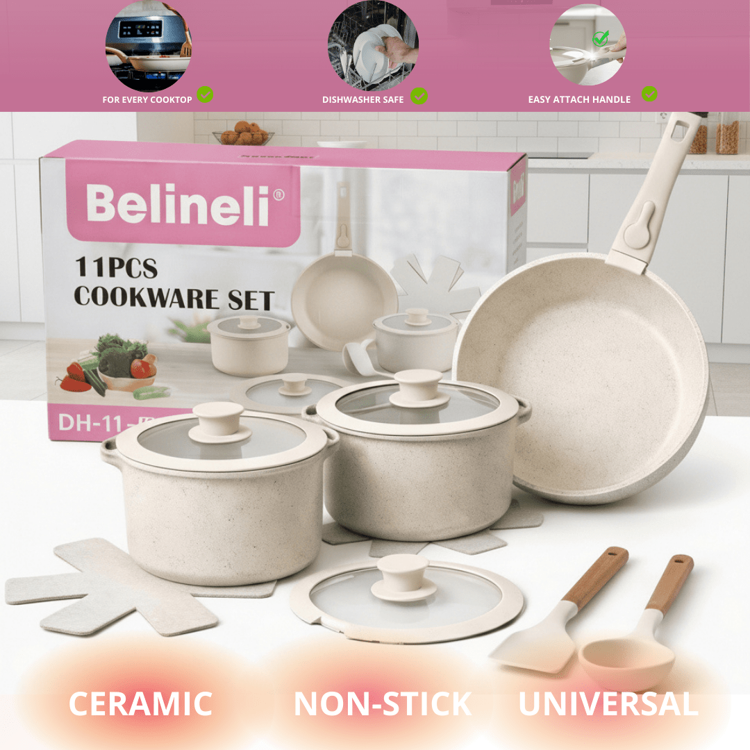 TEMU 11pcs Cookware Set, 11 In 1, Ceramic Kitchen Set, Pots And Frying Pan With Detachable Handle, Oven And , Thick Base, Complete Cooking Set, Easy