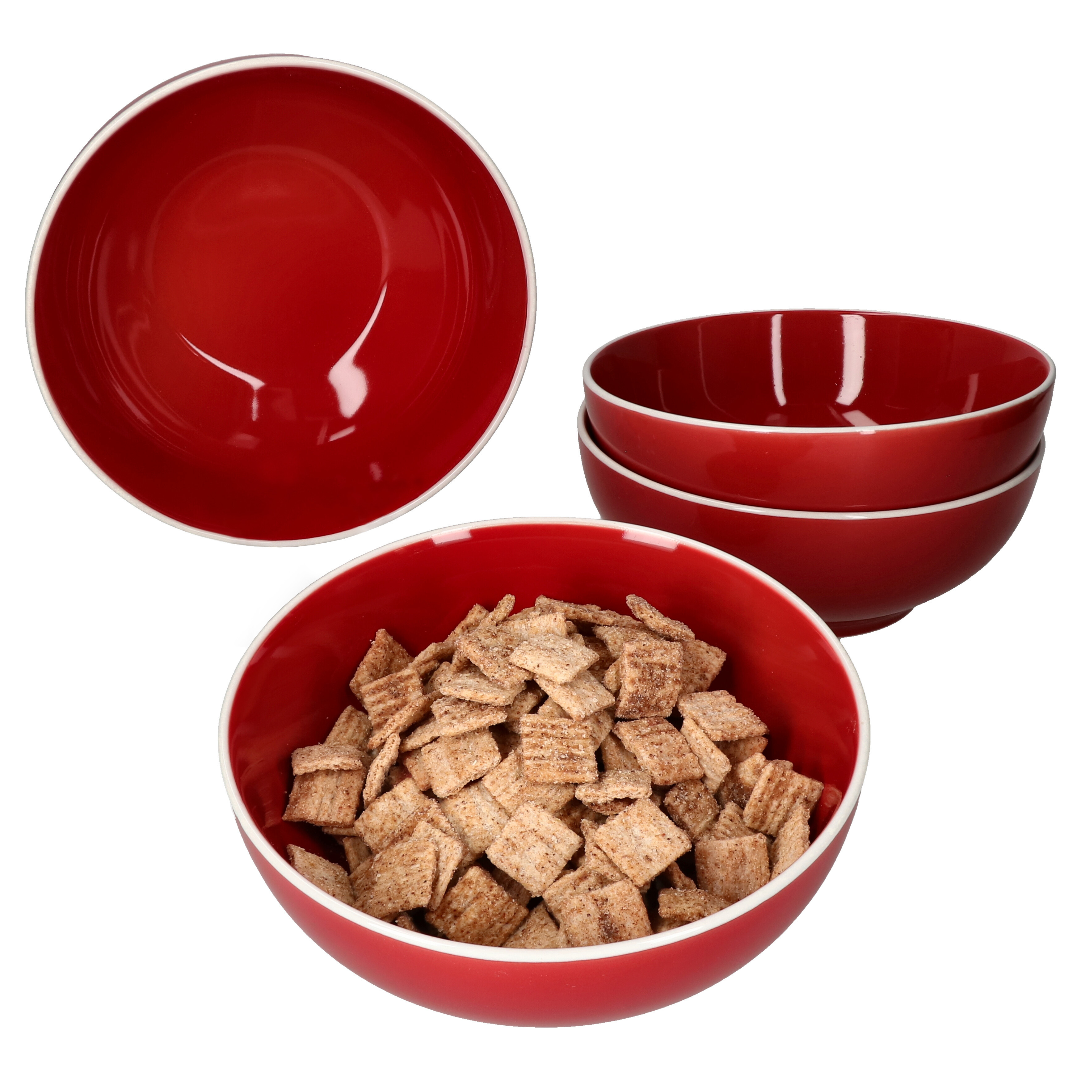 4-piece Set Linus Red Bowl Dishes, Ø 17 Cm, Height 6.7 Cm, 440 G, For , Salad, Dessert, Scandinavian Style