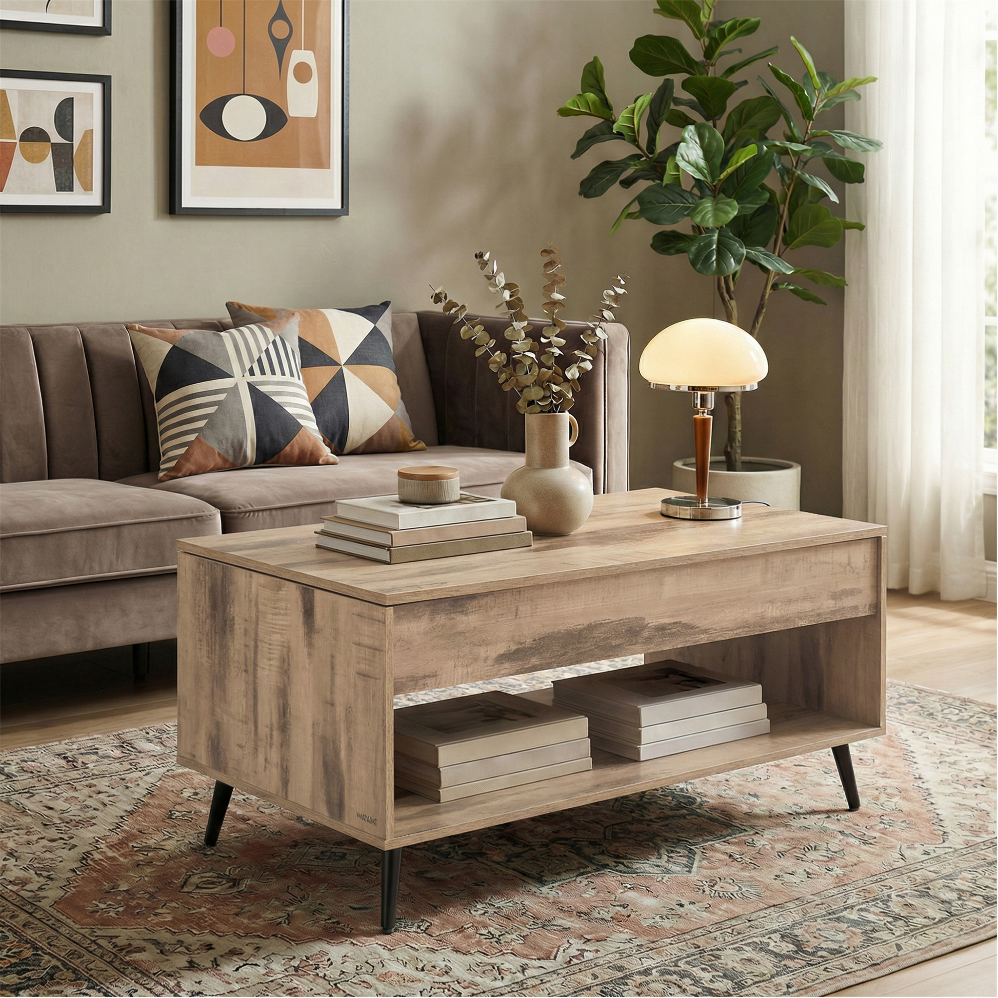 Living Room Table, Height-adjustable Coffee Table, Hidden Compartment, For Home Office, Open Compartment