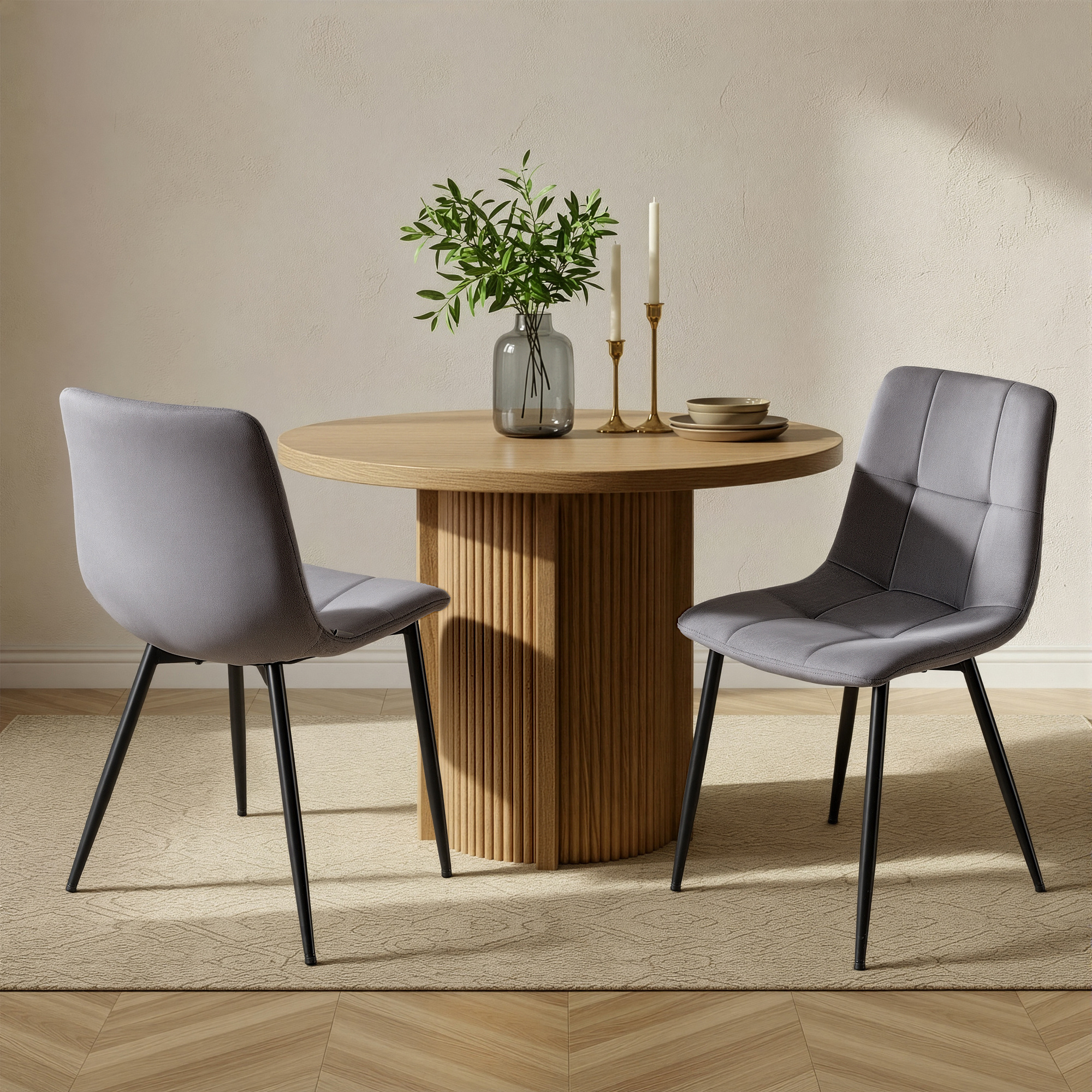 Image of Upholstered Kitchen Chairs, Velvet Dining Room Chairs, Modern Armchair With Adjustable Feet, For Living Room, Set Of 2, Grey