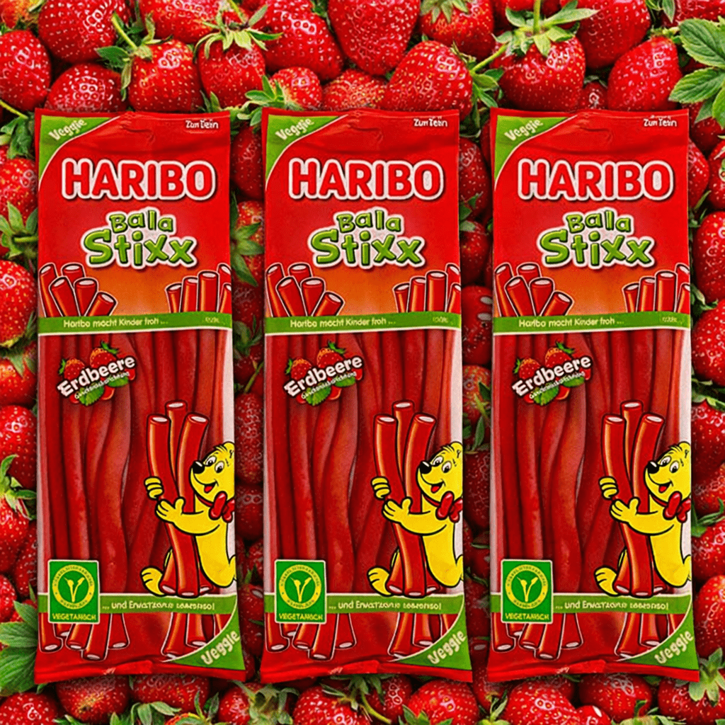 Haribo Balla Stixx Strawberry Veggie 200 G - Fruit Gum Sticks Strawberry Flavor Vegetarian Sweets Snack
