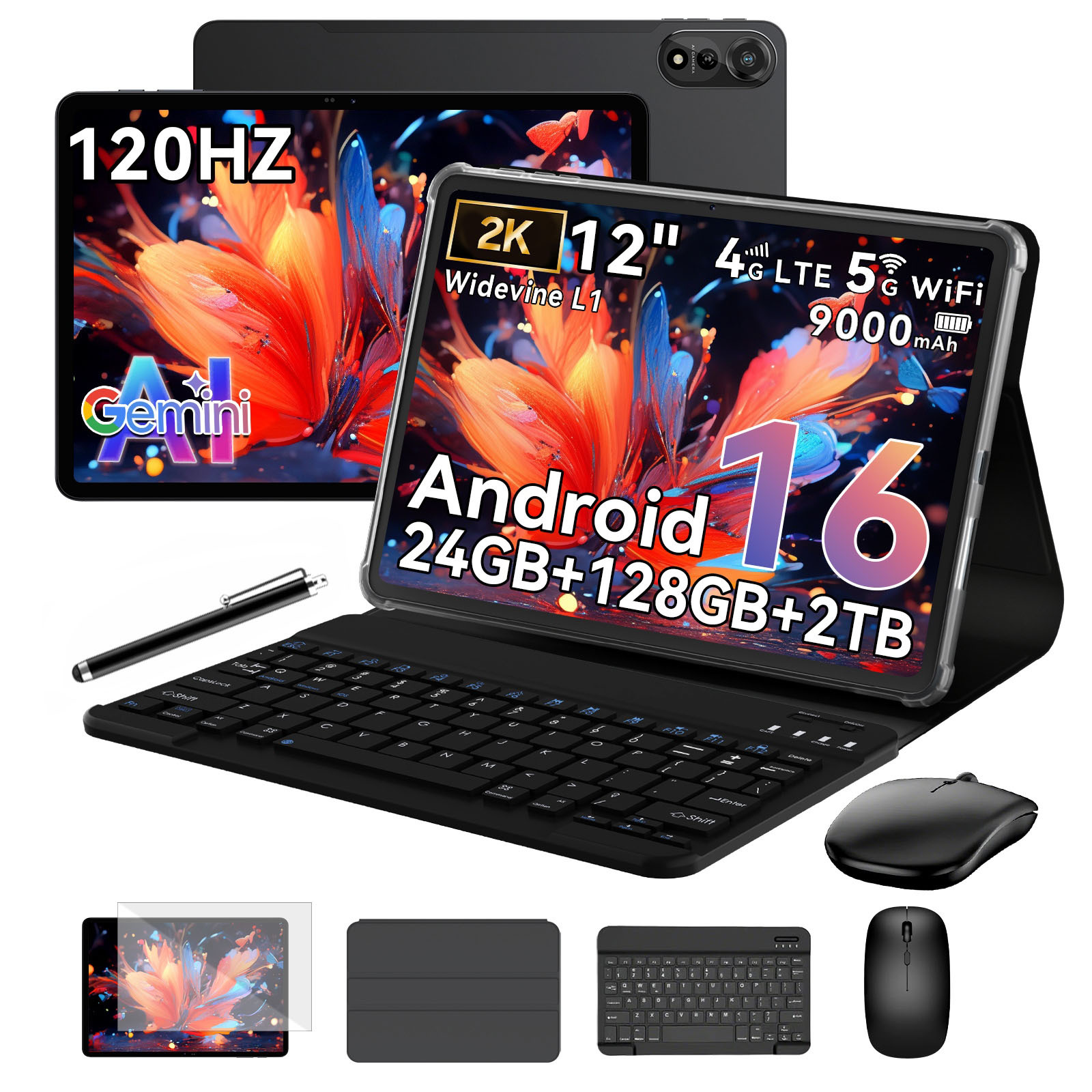 E-shop Nexall N90 16 Neues 2026 Tablet, 12 Zoll HD IPS Großbildschirm, -Core High-Performance CPU, 24 (6+18)GB RAM + 128 (2TB Erweiterung), 16MP+8MP