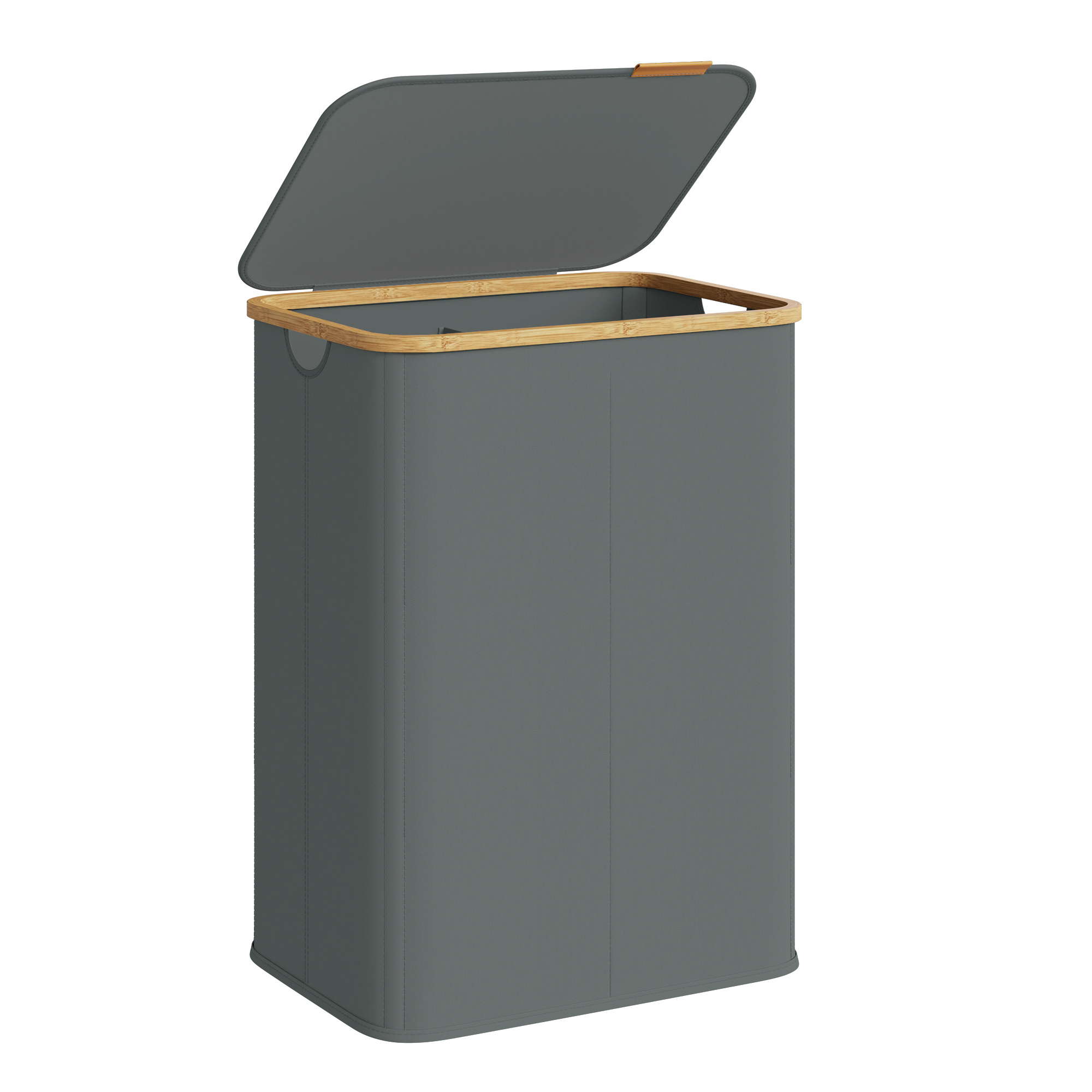 E-shop 140L Wäschekorb, Wäschekorb mit Deckel, Bambusrahmen, 2 Fächer, pastoraler Stil, faltbar, geeignet für Waschküche, Schlafzimmer und Wohnzimmer,