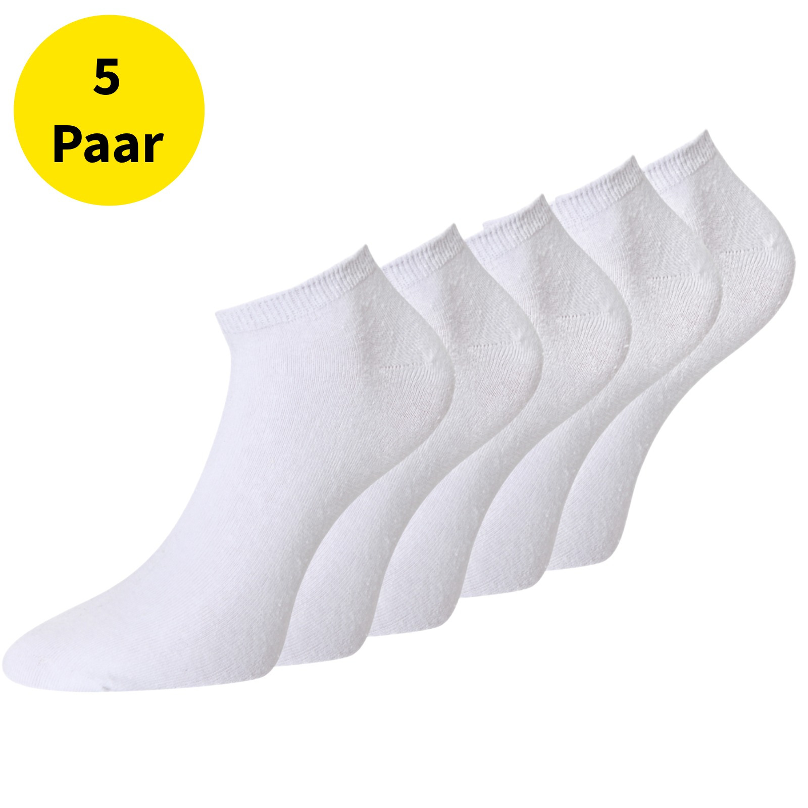 E-shop 5 Paar Sneaker Socken weiß Herren Baumwolle Sneakersocken Knöchelsocken Einfarbige Socken 39-42 43-46 47-50