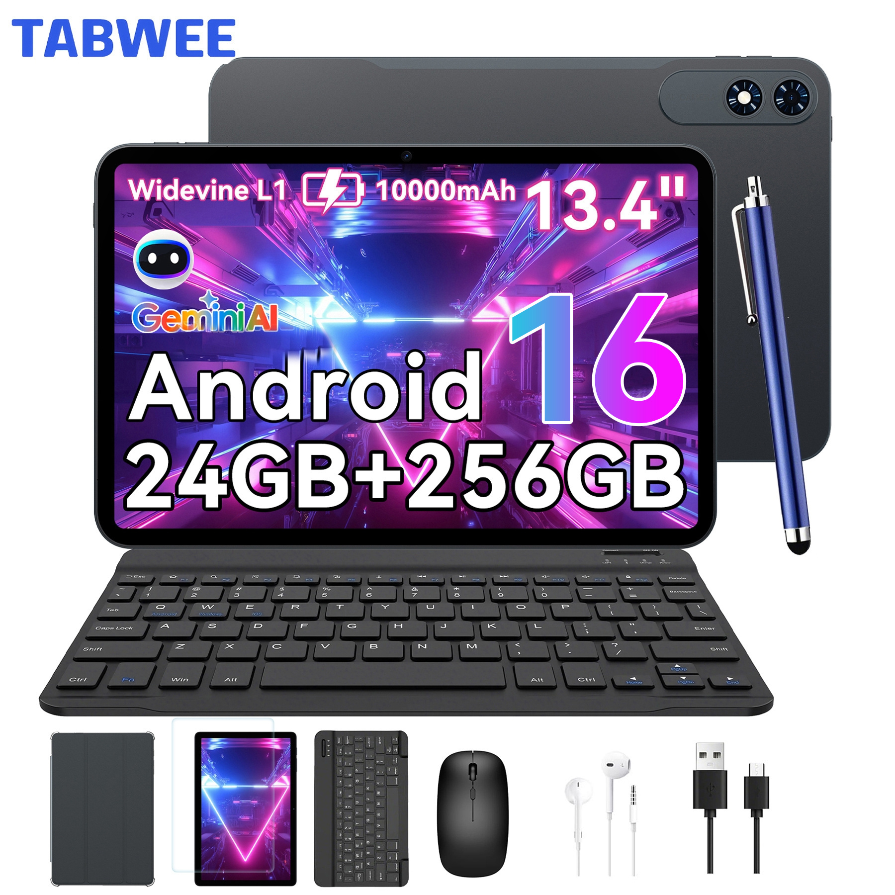 E-shop [Upgrade 16 Via OTA] TABWEE T60 Pro Tablet 13,4 Zoll 16, 120Hz Display, 24GB RAM + 256GB ROM (2TB TF), 10000mAh Akku, - Tablet, L1, 5G WiFi, 18W