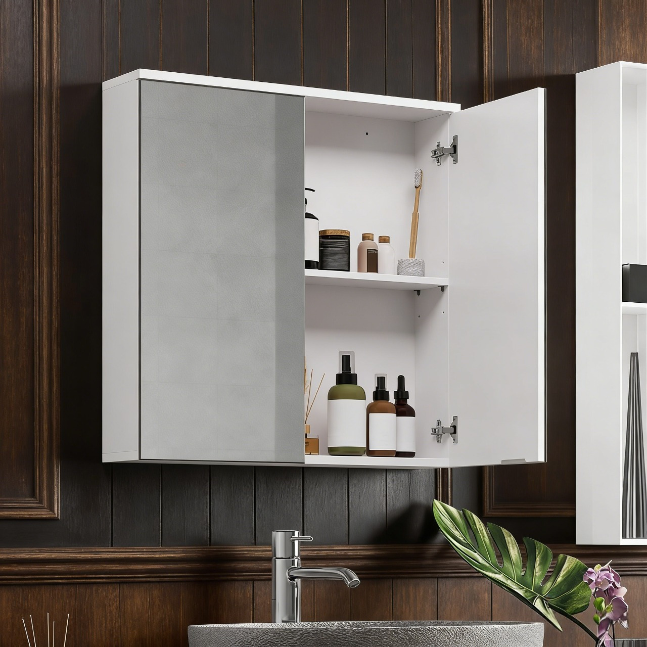 TEMU Costoffs Wall Mounted Cabinet, 2-door Hanging Storage Cabinet Mount Cabinet, Frameless Mirror Cabinet, 2-tier Wall-mounted Storage Cabinet With