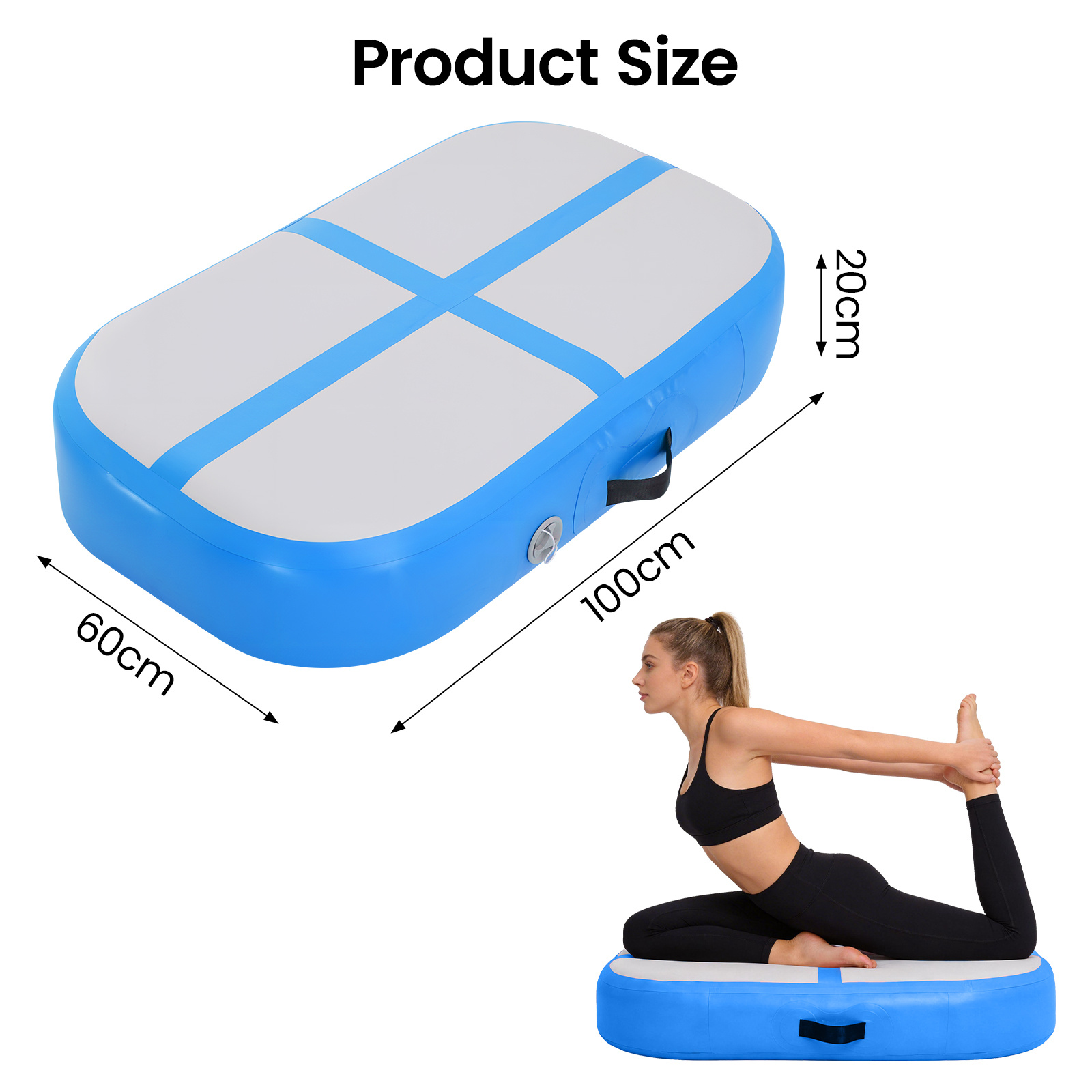 Image of 100 X 60 X 20 Cm Inflatable Sports Training Mat For Gymnastics, Suitable For Yoga, Fitness, Dance, Crash Protection, Taekwondo, As Well As Acrobatic And Somersaults