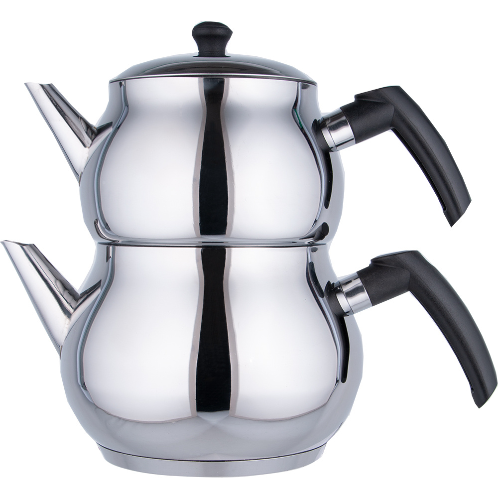 Image of Teapot Set, Stainless Steel Caydanlik Tea Kettle, 2-piece, Induction Compatible, Tea Set For Stove, Induction, Gas, Electric, Ceramic, Dishwasher Safe, Stainless Steel Tea Kettle Set, Tea, Tea Maker