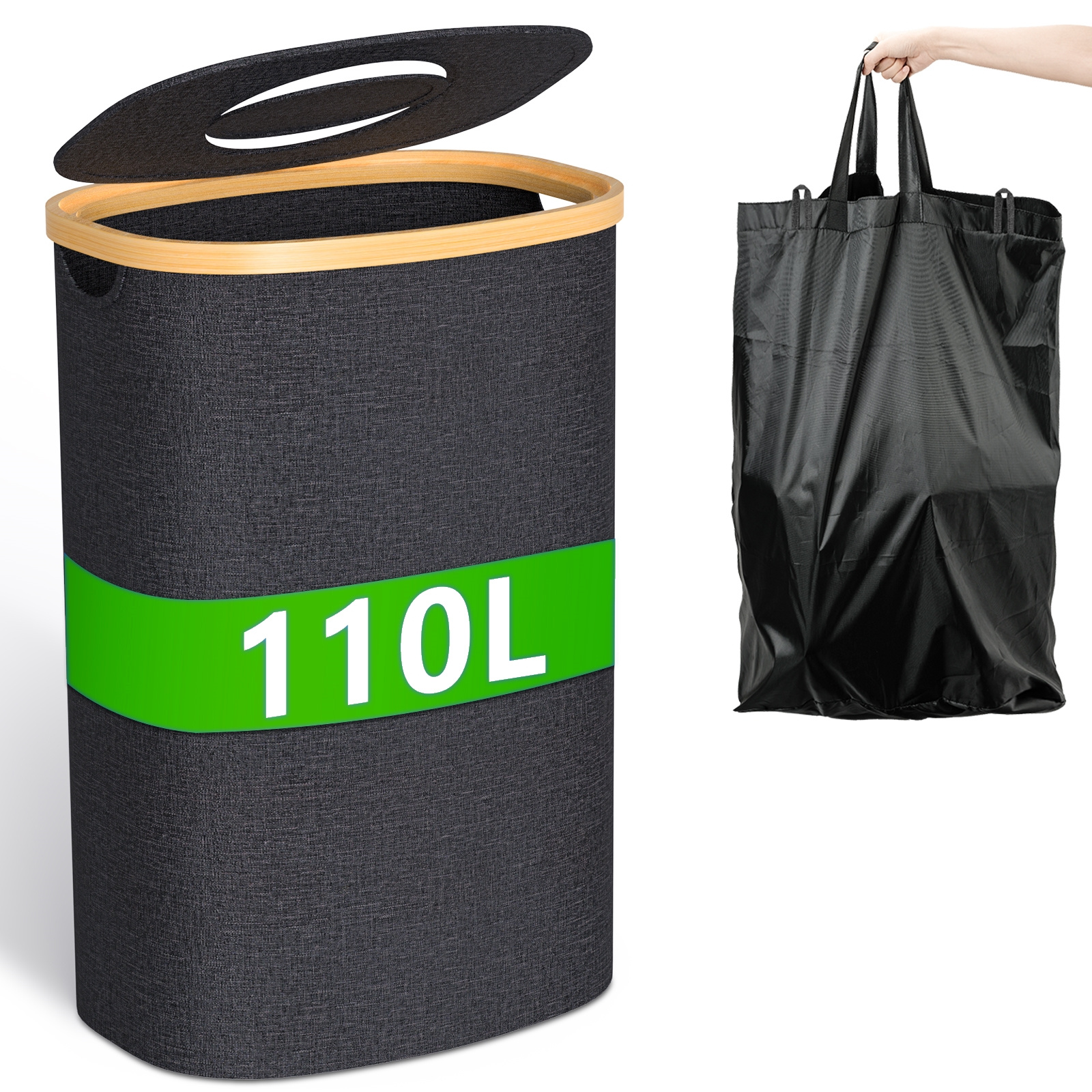 E-shop 110L Pfandflaschen-Sammelbehälter mit Deckel und Tragetasche, Flaschensammelbehälter zur Aufbewahrung von Pfandflaschen