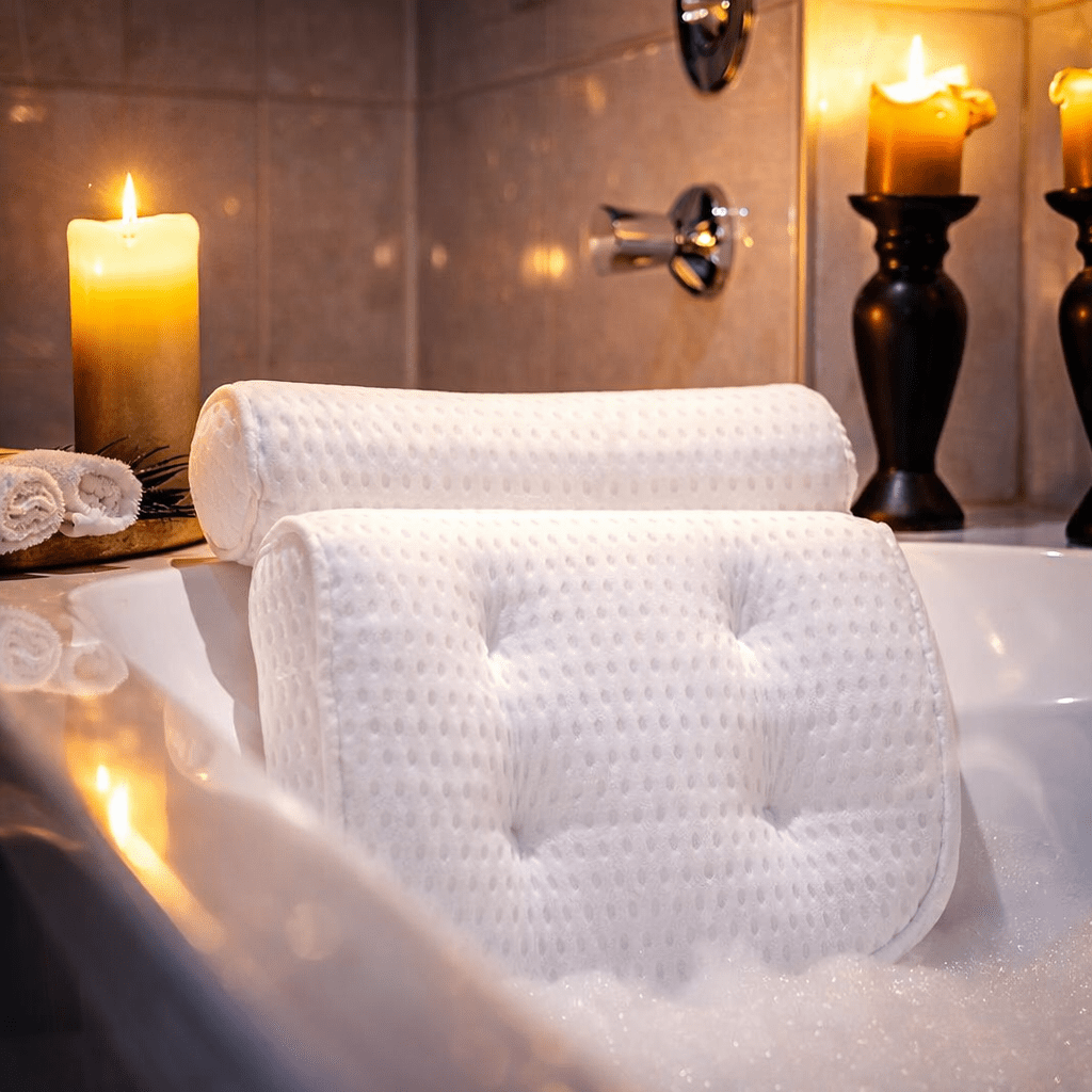 TEMU Top ®bath Pillow - Extra Thick And Soft With Strong Suction Cups, Bath Pillow For Head And Neck With Mesh & Built-in Hook For Easy Drying &