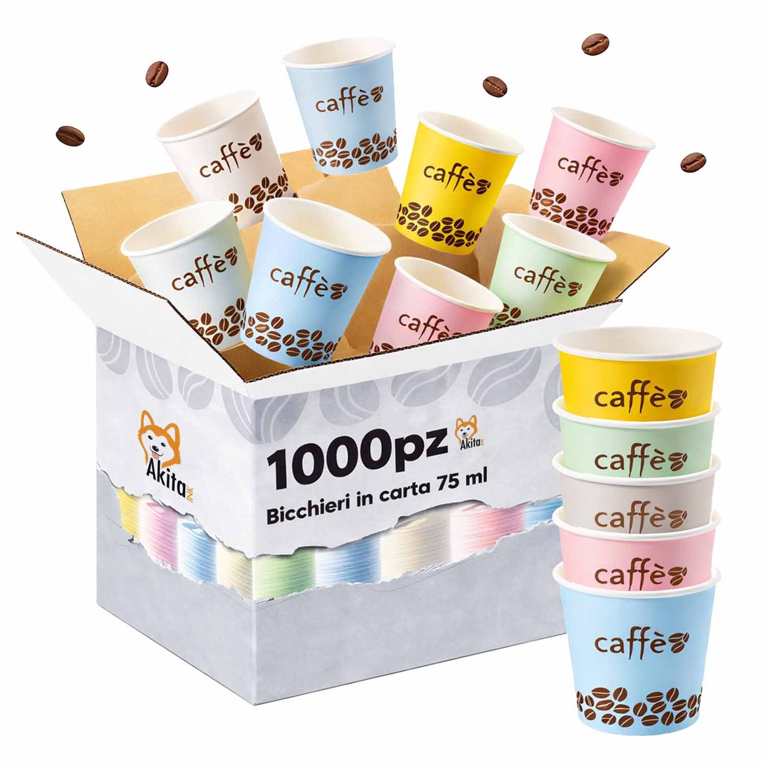 TEMU Akitaink 1000 Disposable 75ml Paper Coffee Cups - Assorted Pastel Colors Espresso Cups, Ideal For Offices, Bars, Events, And Vending Machines