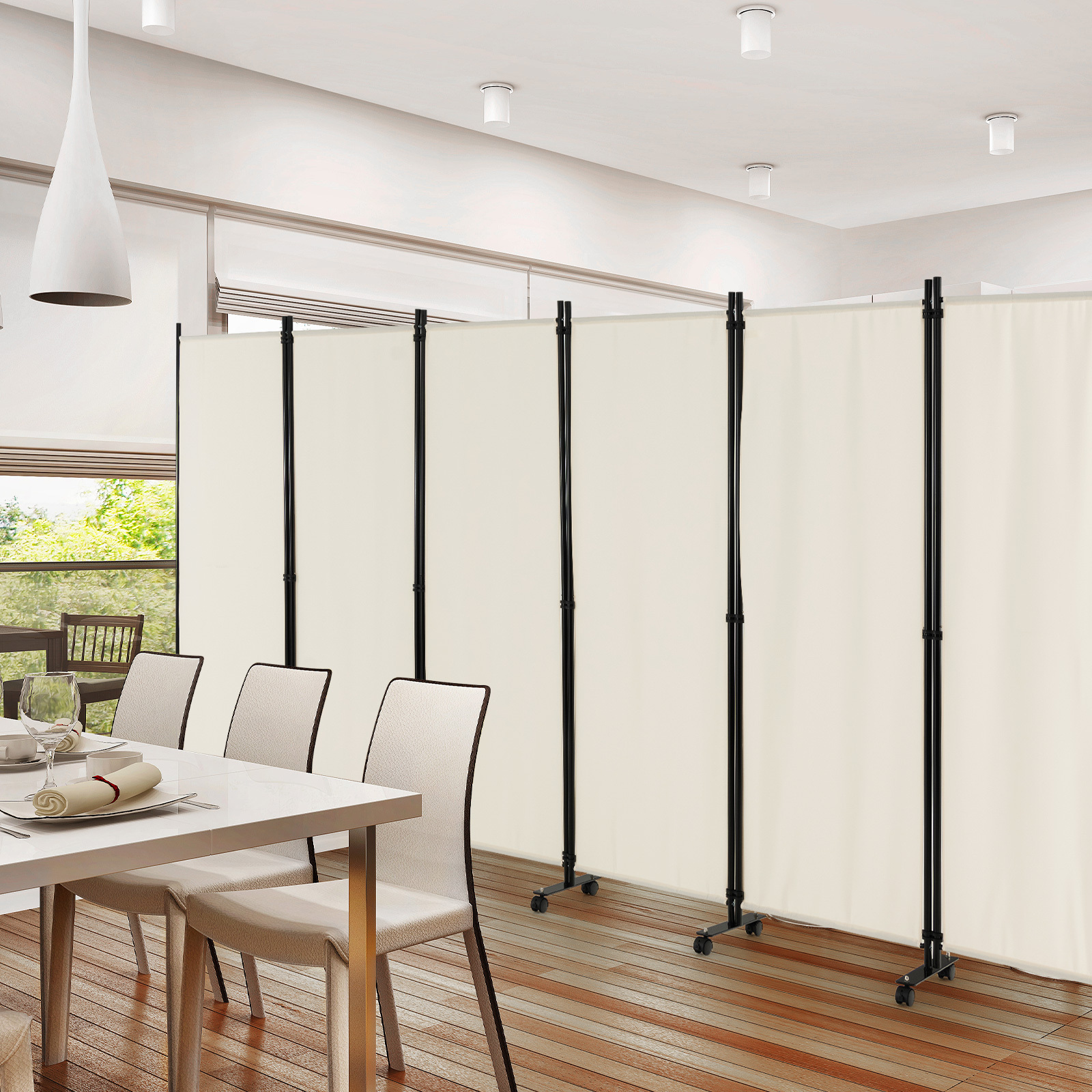   6 panel folding room divider 6ft rolling privacy screen with lockable wheels portable wall divider and separator freestanding privacy protection for living room bedroom office