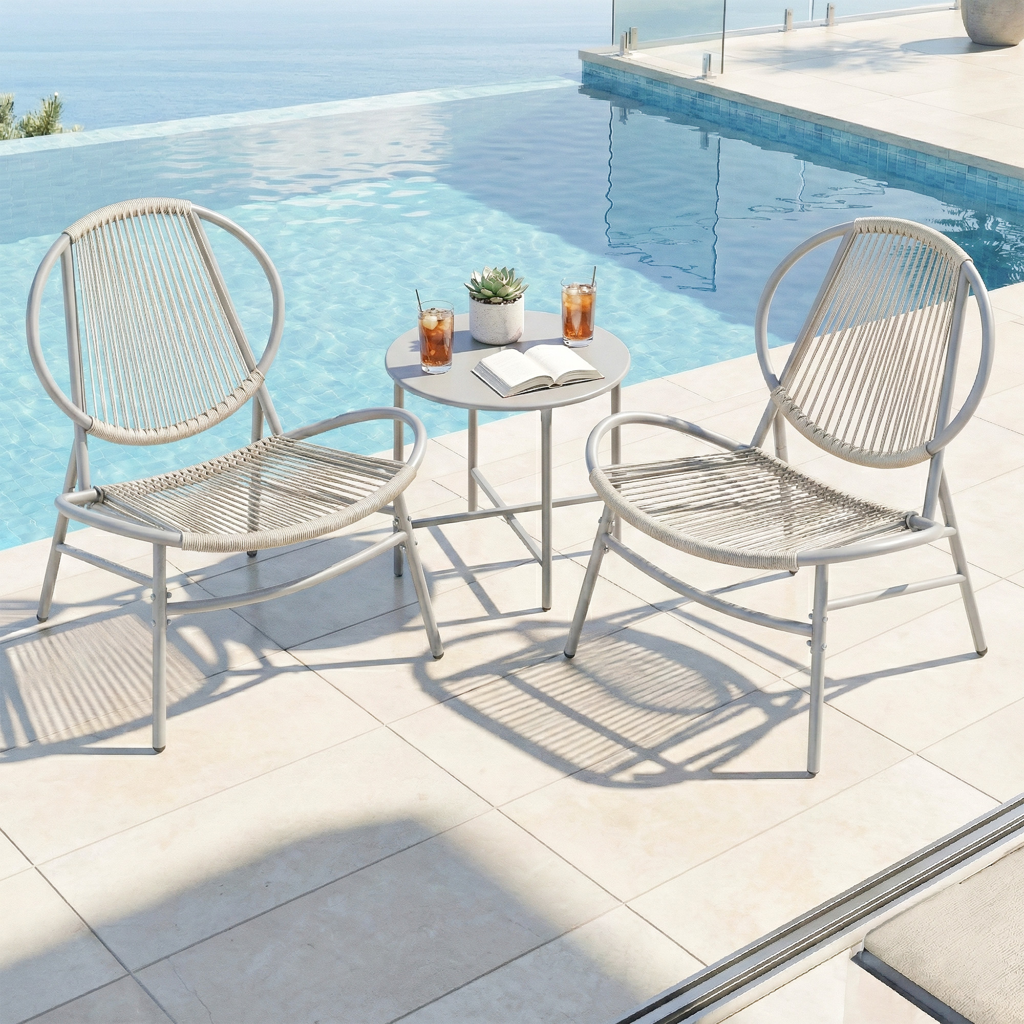 Balcony Furniture, 3-piece Set, Garden Furniture Set, Made Of Pe Poly Rattan, Outdoor, Includes Table And 2 Chairs, For Terrace, Garden, Balcony