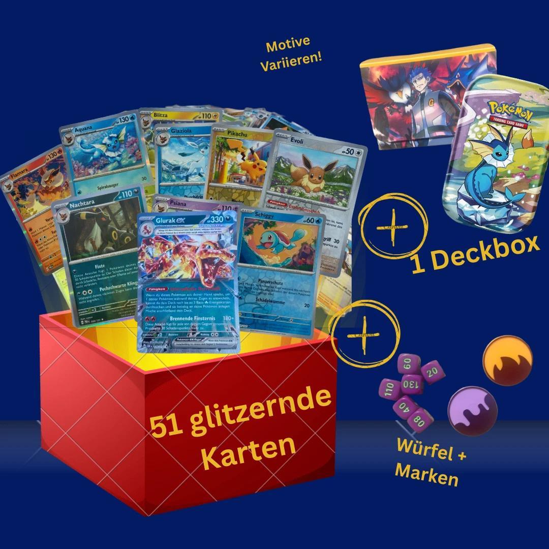 E-shop Pokémon TCG - 51 Glitzernde Karten + Aufbewahrungs-Box Set Deutsch NEU