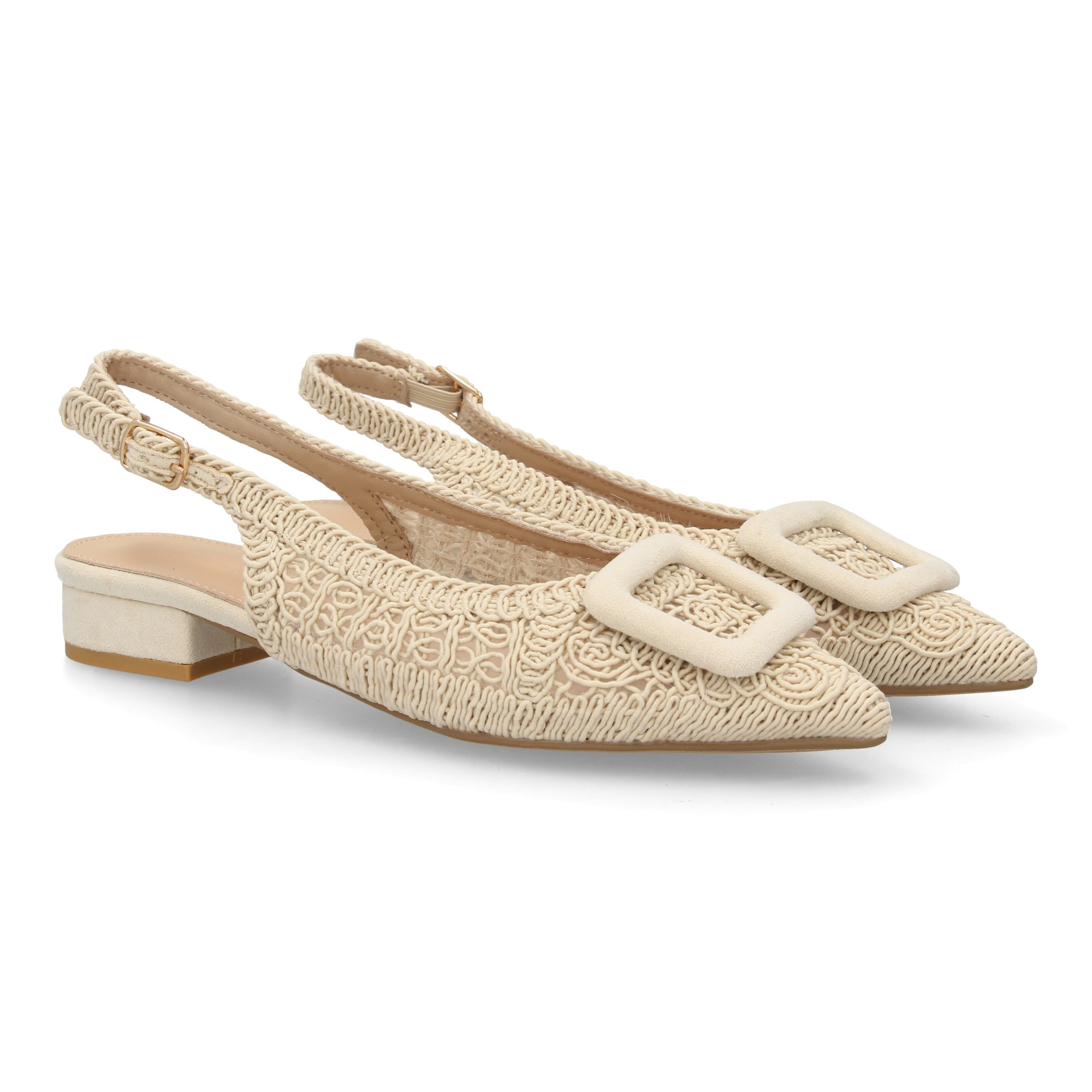 Image of Women's Low-heeled Sandal, Fabric Design Adds Freshness And An Artisanal Style. Comfortable, Lightweight, And Cushioned Footwear. Ideal For Spring Summer.