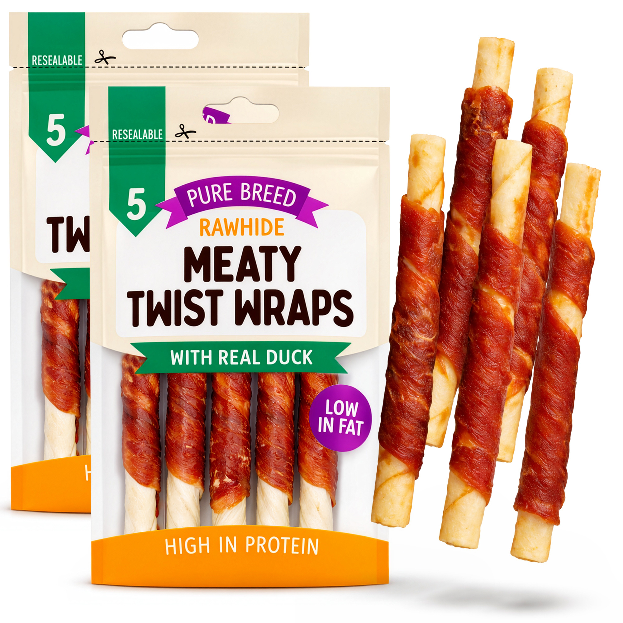TEMU Pure Breed 10 Pack Meat Wrapped Rawhide Dog Treats | Duck Chews For Dogs | High-protein & Low-fat Natural Dog Chew Sticks | Long-lasting Rawhide