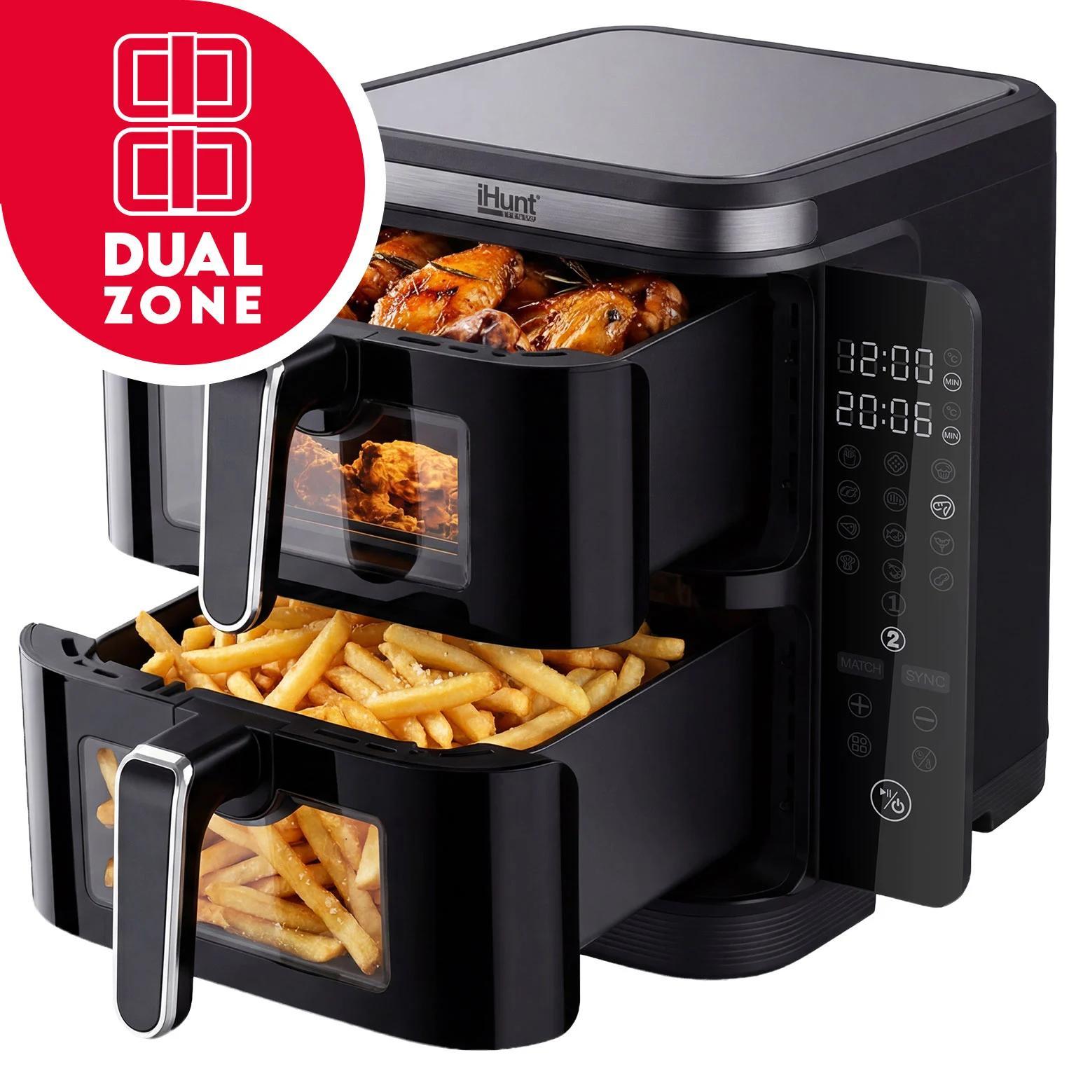 TEMU iHunt Bro Friteuse à Air 11L Double Étage, Double Zone, 2800W, Affichage Numérique, 12 Fonctions de Cuisson, Température Réglable, Dégivrage et