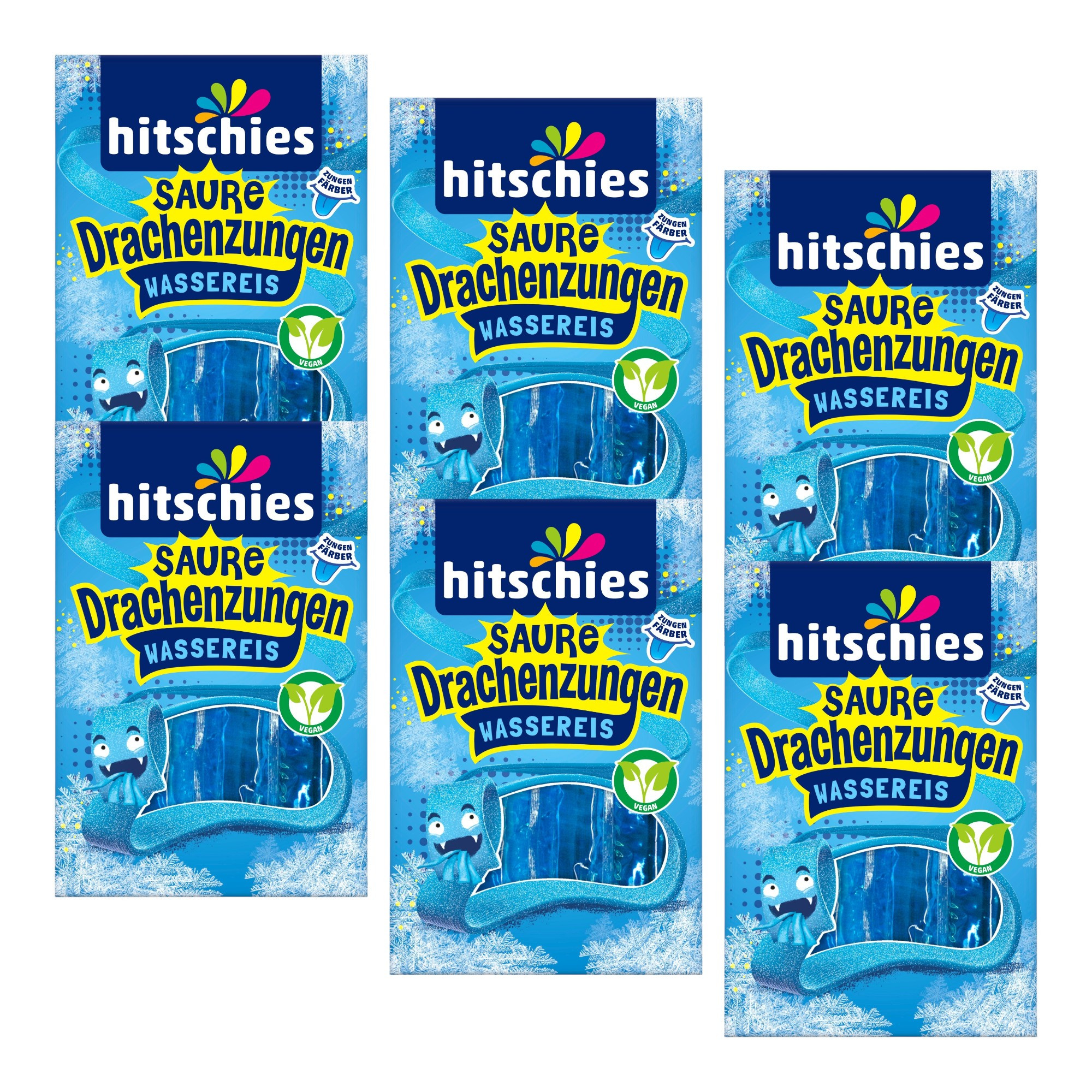 Image of Hitschies Sour Dragon's Tongue Blue Water Ice Vegan 10 X 40 Ml (6-pack) | Sour Water Ice Pops | Fruity Ice For Freezing | Water Ice Pack 400 Ml