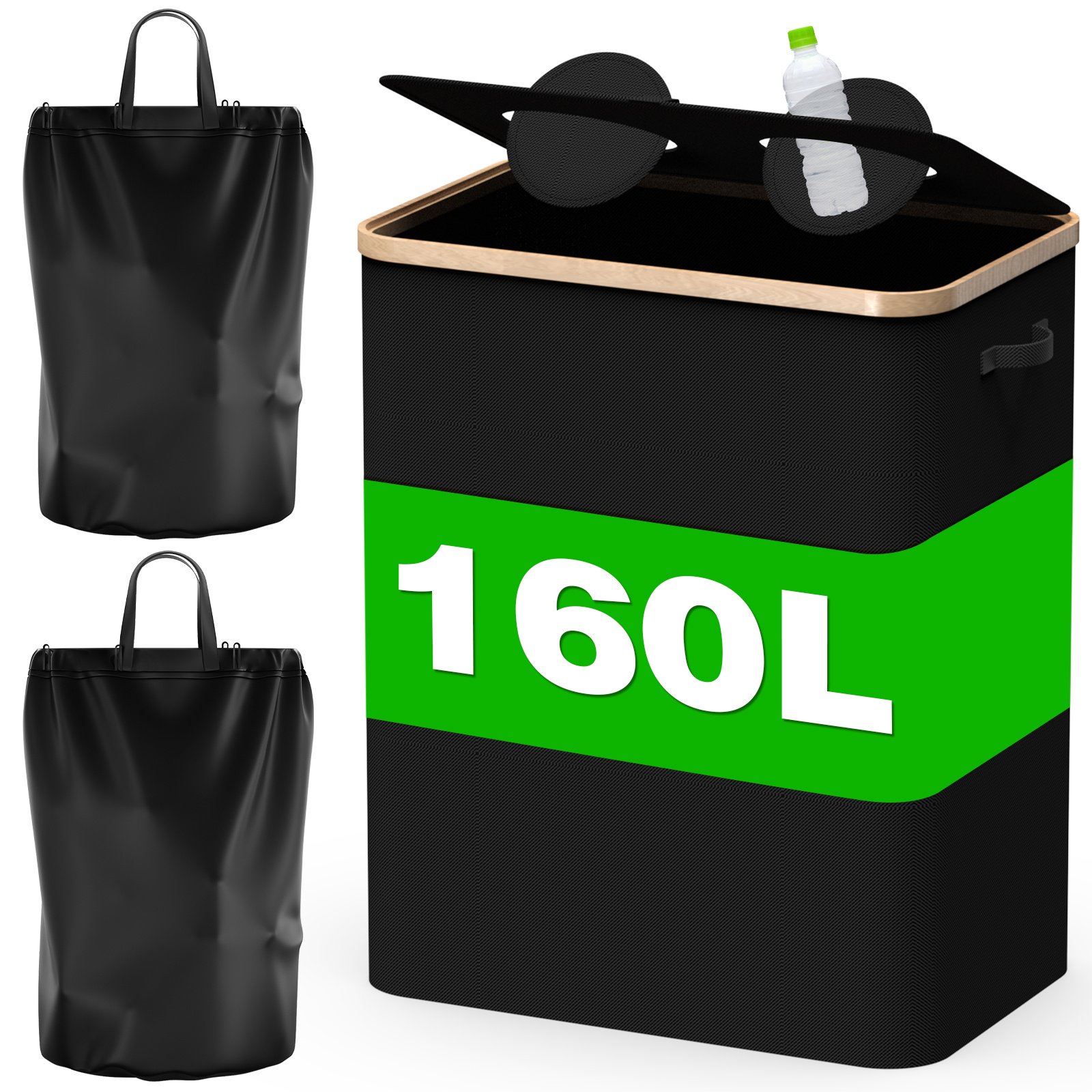 E-shop 160L Pfandflaschen-Sammelbehälter, 2-Fach-Aufbewahrung für leere Glasflaschen, Abfallglasflaschen-Organizer mit 2 Deckeln