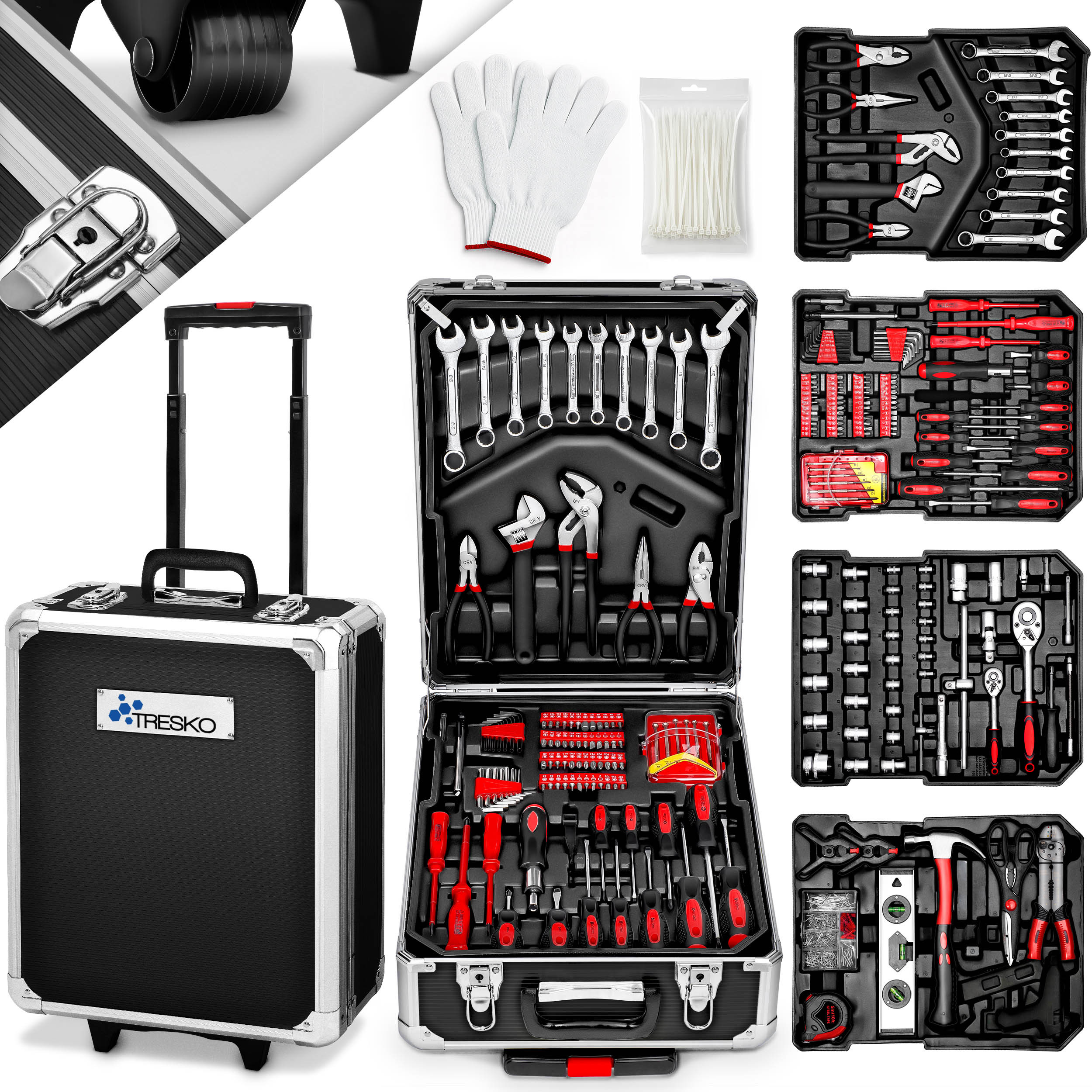 E-shop TRESKO® 1400 teilig Werkzeugkoffer Set Komplett | Werkzeugkasten Gefüllt | Werkzeugkiste XXL | Werkzeugtasche mit Werkzeug | Werkzeug Trolley |