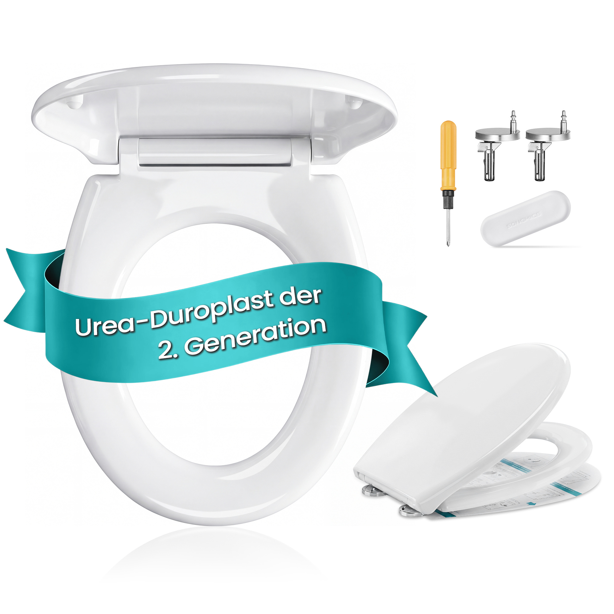 E-shop Toilettendeckel ,WC-Sitz lange D-Form/O-Form, Toilettensitz mit Absenkautomatik & Griff ,Abnehmbarer Deckel, Einfache Montage von oben für