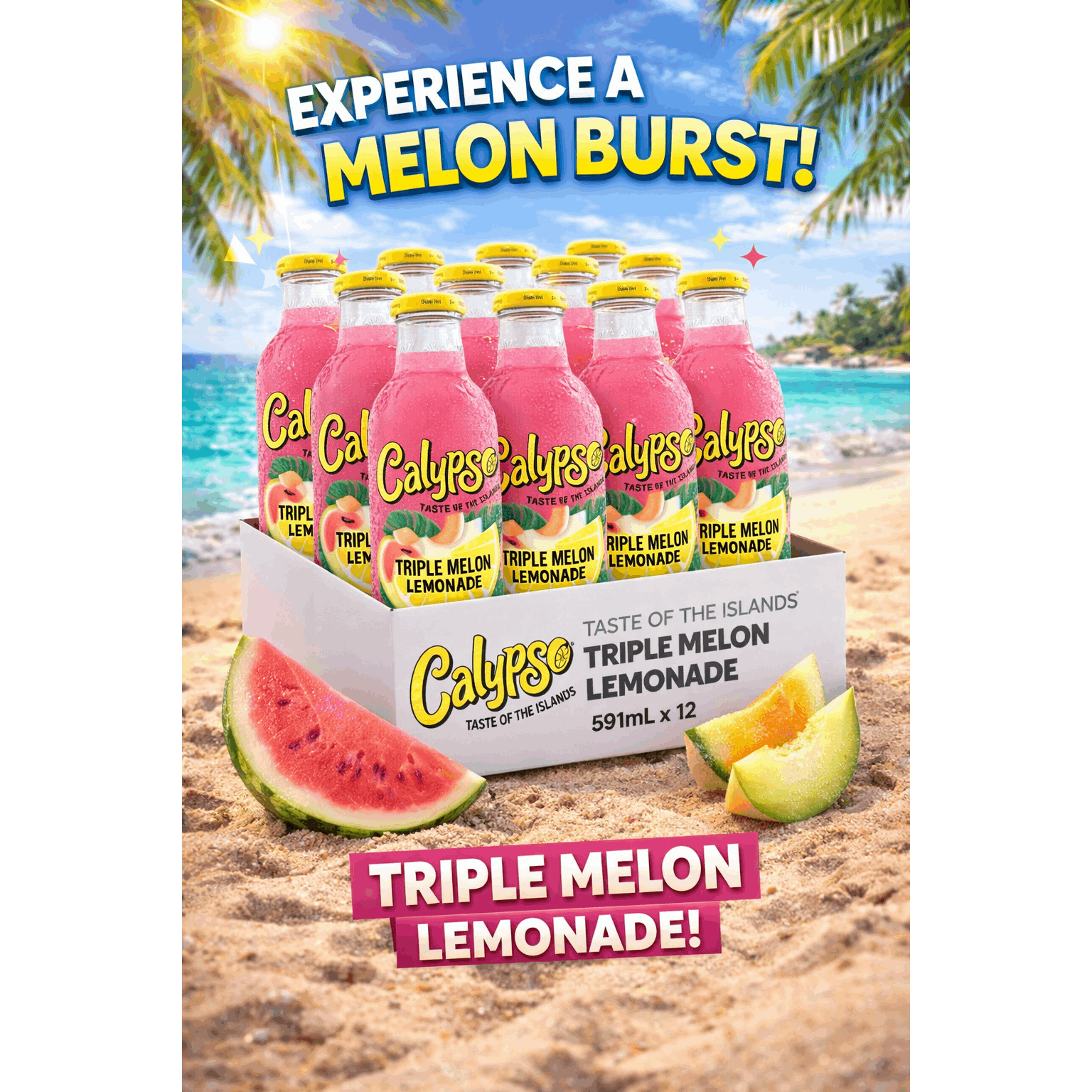 Image of Calypso Triple Melon 12 X 473ml // 12stk Calypso Triple Melon 473ml // Calypso Triple Melon Lemonade Kiste 473ml Tray