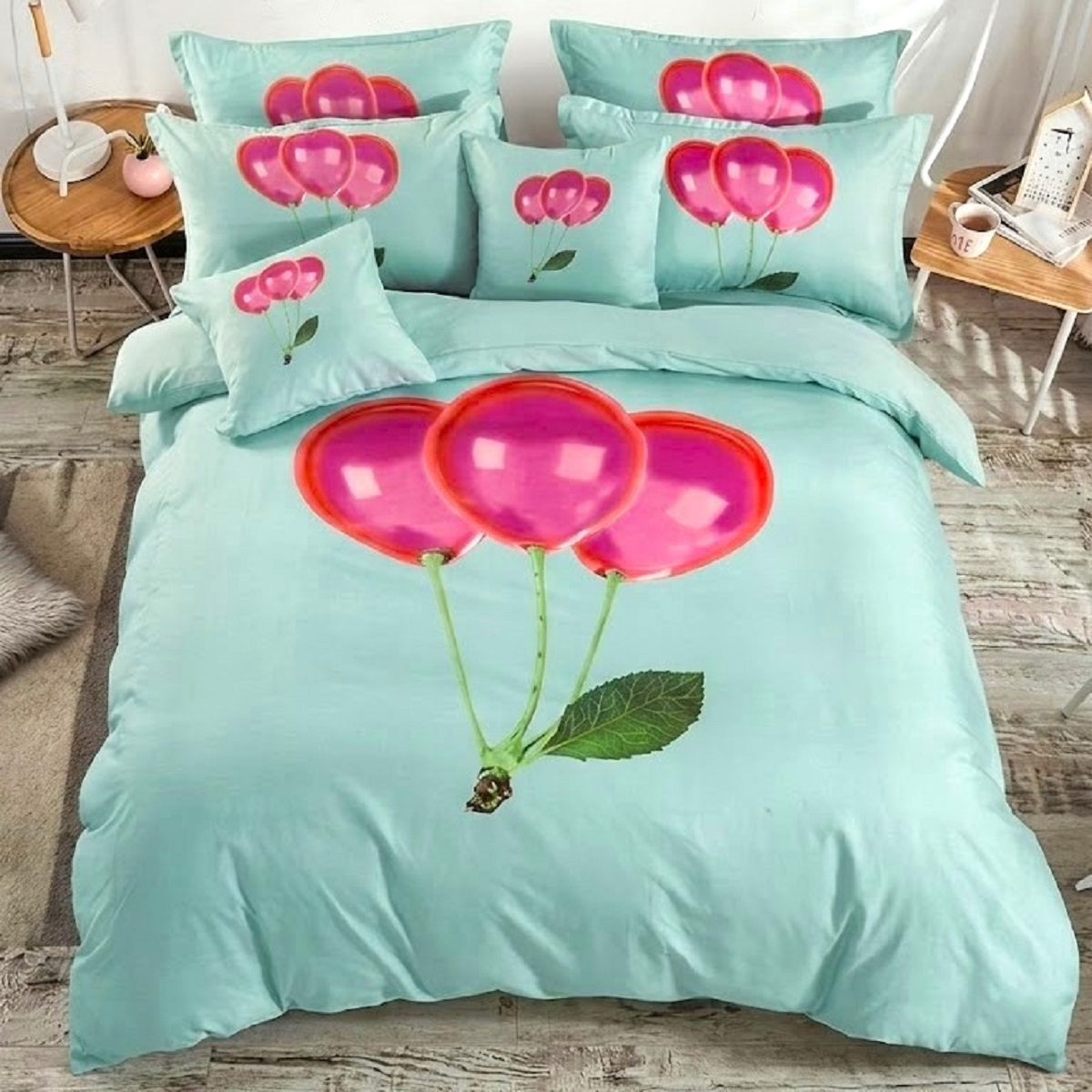 TEMU 3pcss Cherry Balloon Bedding - 3pcss Bedding, Cherry Bedding, Balloon Bedding, Summer Bedding