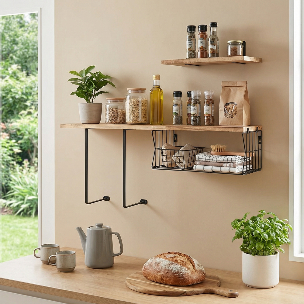 TEMU 3-piece Solid Wood Bathroom Shelves Over Toilet Set - Wall Mounted Floating Shelves Organizer For Modern Bathroom, Kitchen, Home Decor, Rustic