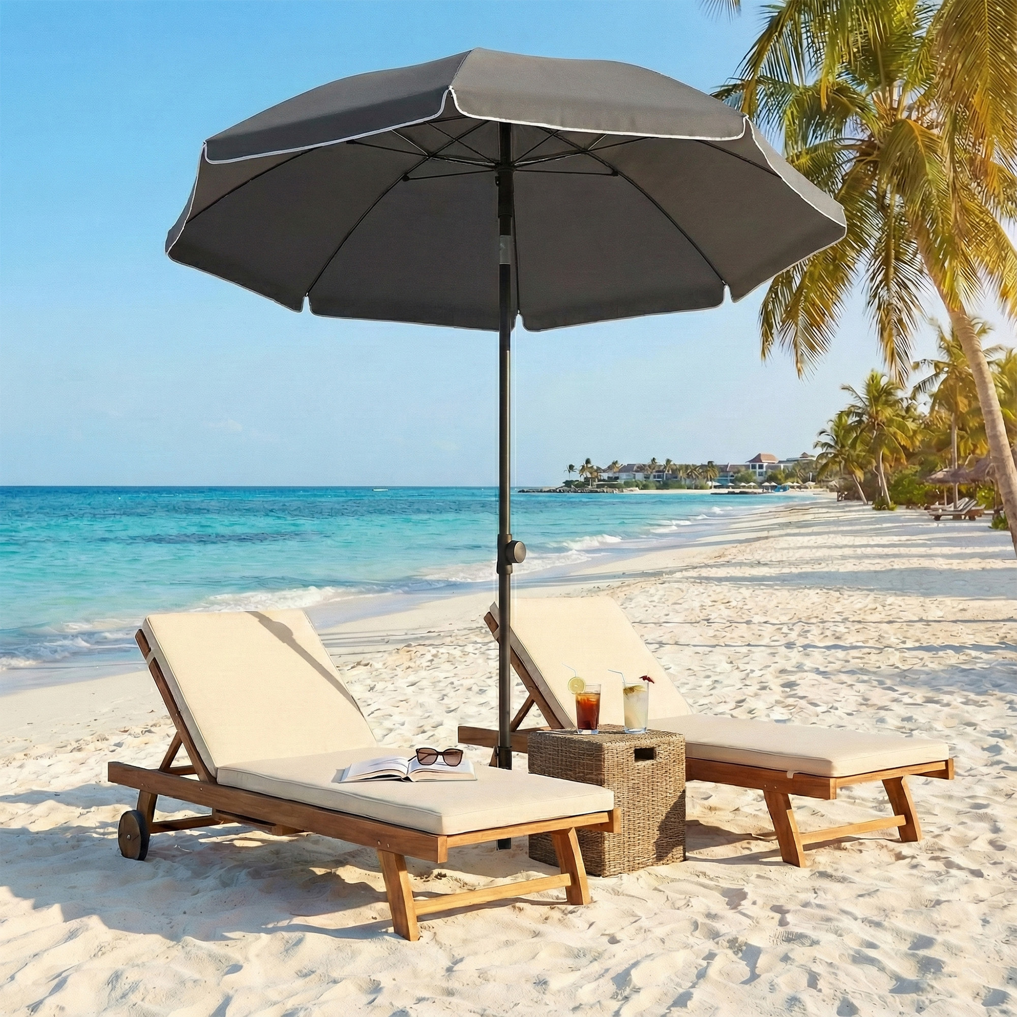 Height-adjustable Beach Umbrella, 200 Cm, Upf 50+ Uv Protection, Sun Umbrella With Carry Bag, For Garden, Balcony, Terrace, Beach, Without Stand, Grey