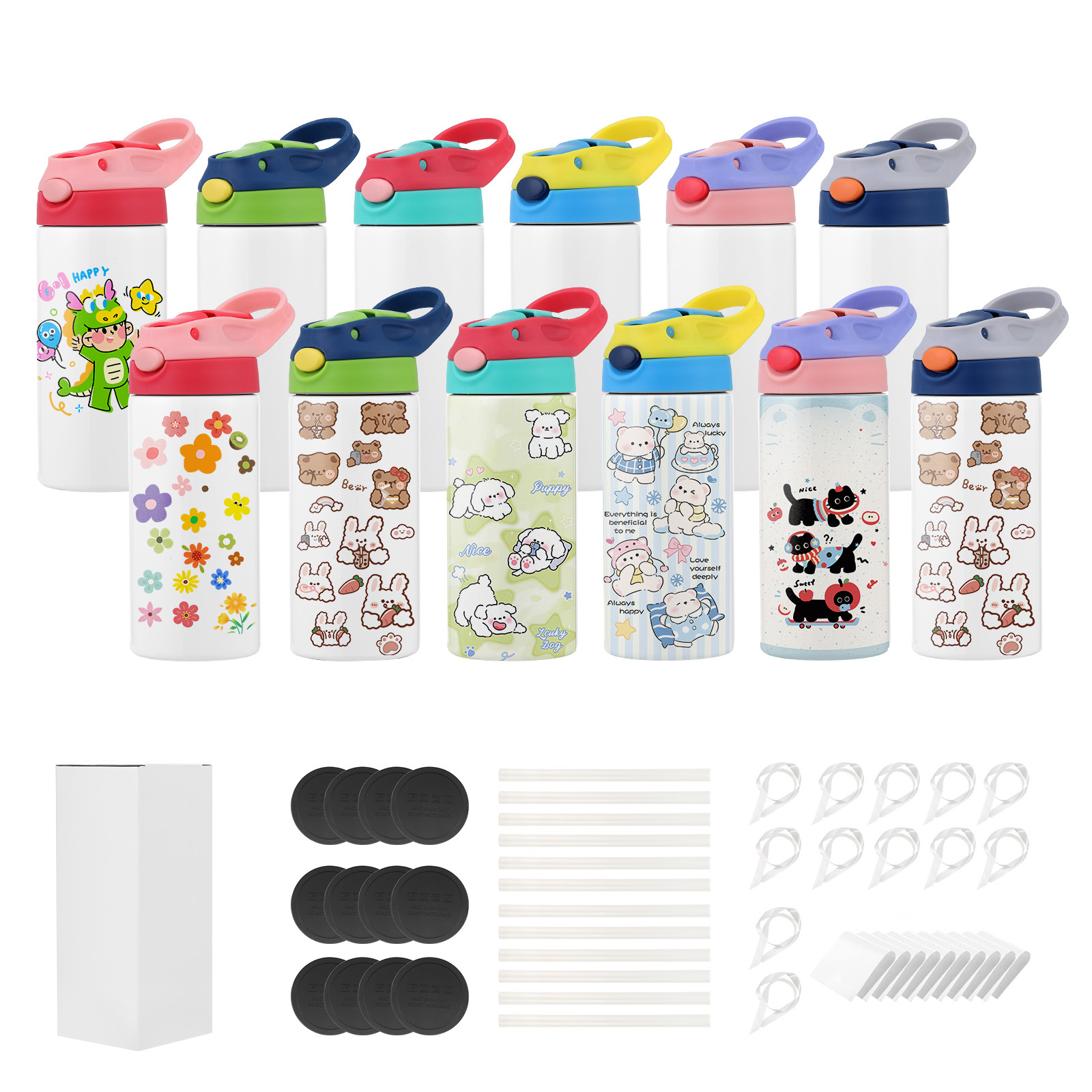 TEMU VEVOR Gobelets de Sublimation, Lot de 12, Bouteilles d'Eau de Sublimation pour Enfants de 355mL, Gobelets en Acier Inoxydable de Qualité